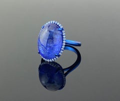 Certified 15.61 Carat Tanzanite Cabochon and Diamond 18 K Gold Cocktail Ring