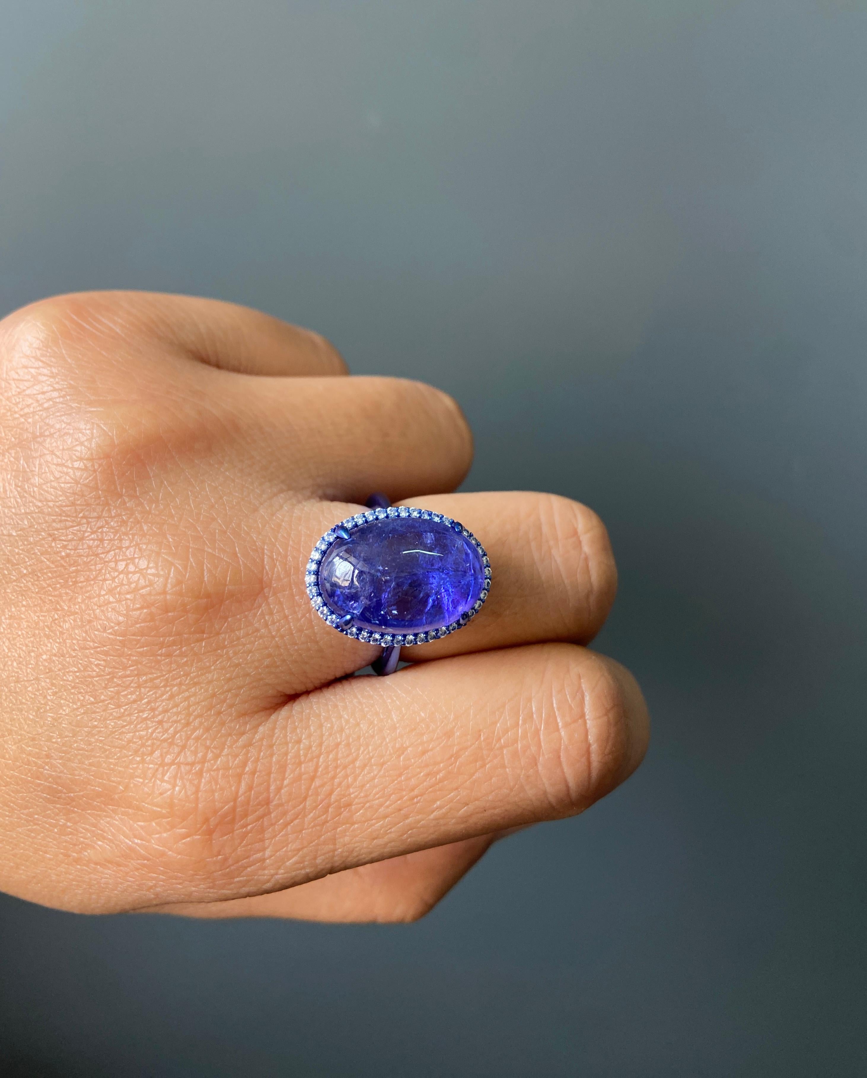 Anillo de cóctel de oro de 18 K con cabujón de tanzanita y diamantes certificados de 15,61 quilates en venta 13