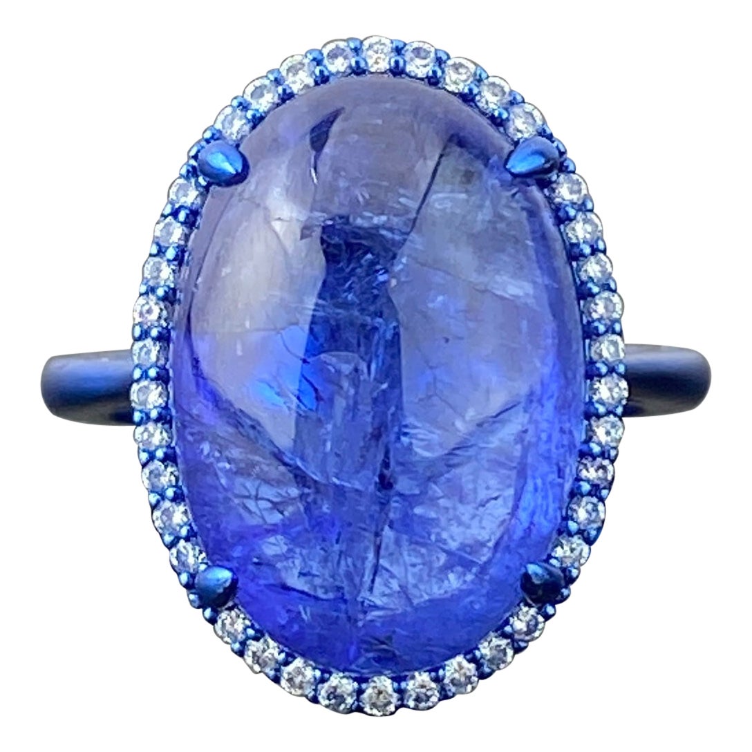 Zertifizierter Cocktailring mit 15,61 Karat Tansanit-Cabochon und Diamant aus 18 K Gold
