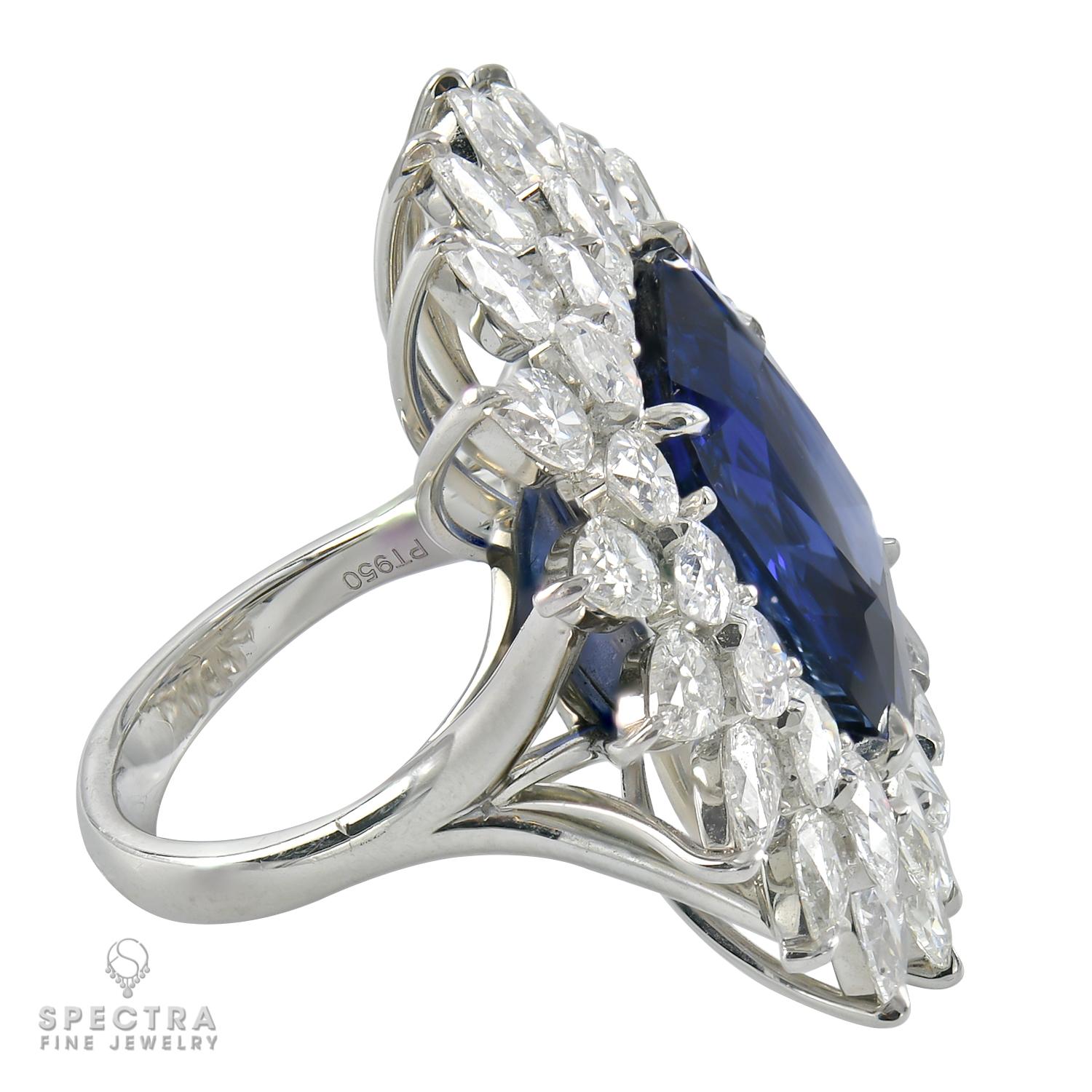 Cushion Cut Spectra Fine Jewelry Certified 15.67 Carat Sapphire Diamond Cocktail Ring For Sale