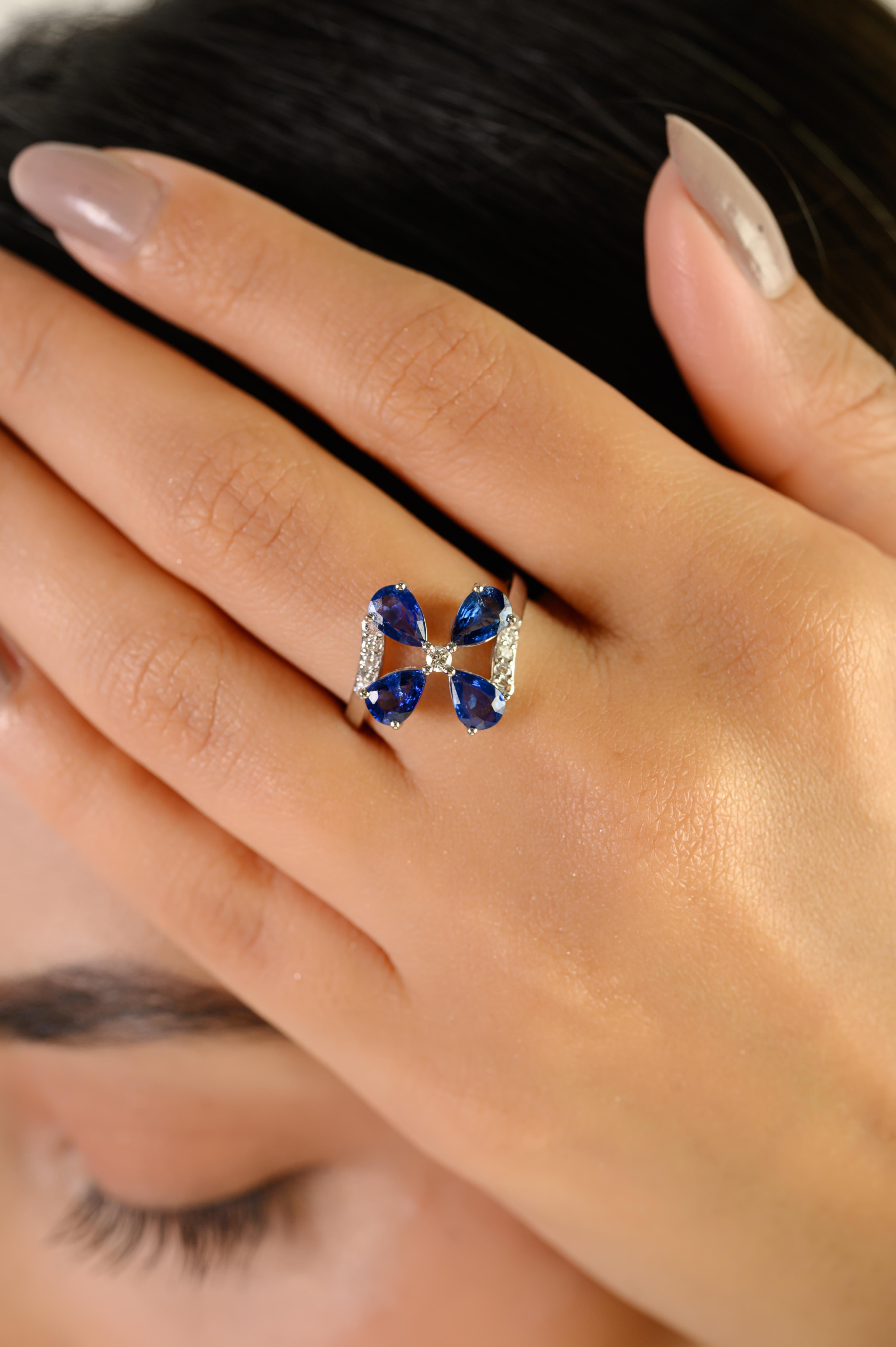 En vente :  Bague certifiée 1.58Ct saphir bleu taille poire et diamant pour elle 4
