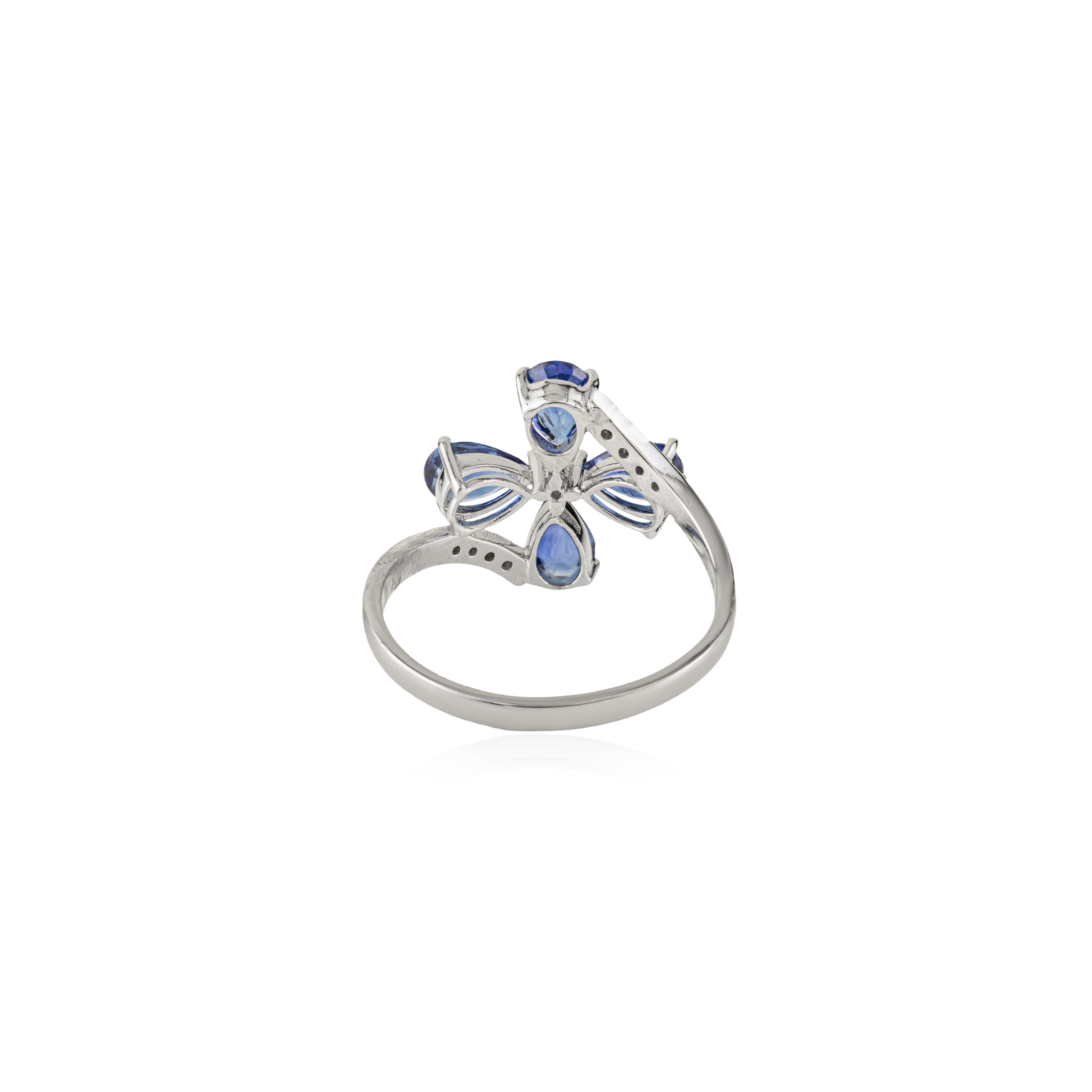 En vente :  Bague certifiée 1.58Ct saphir bleu taille poire et diamant pour elle 5