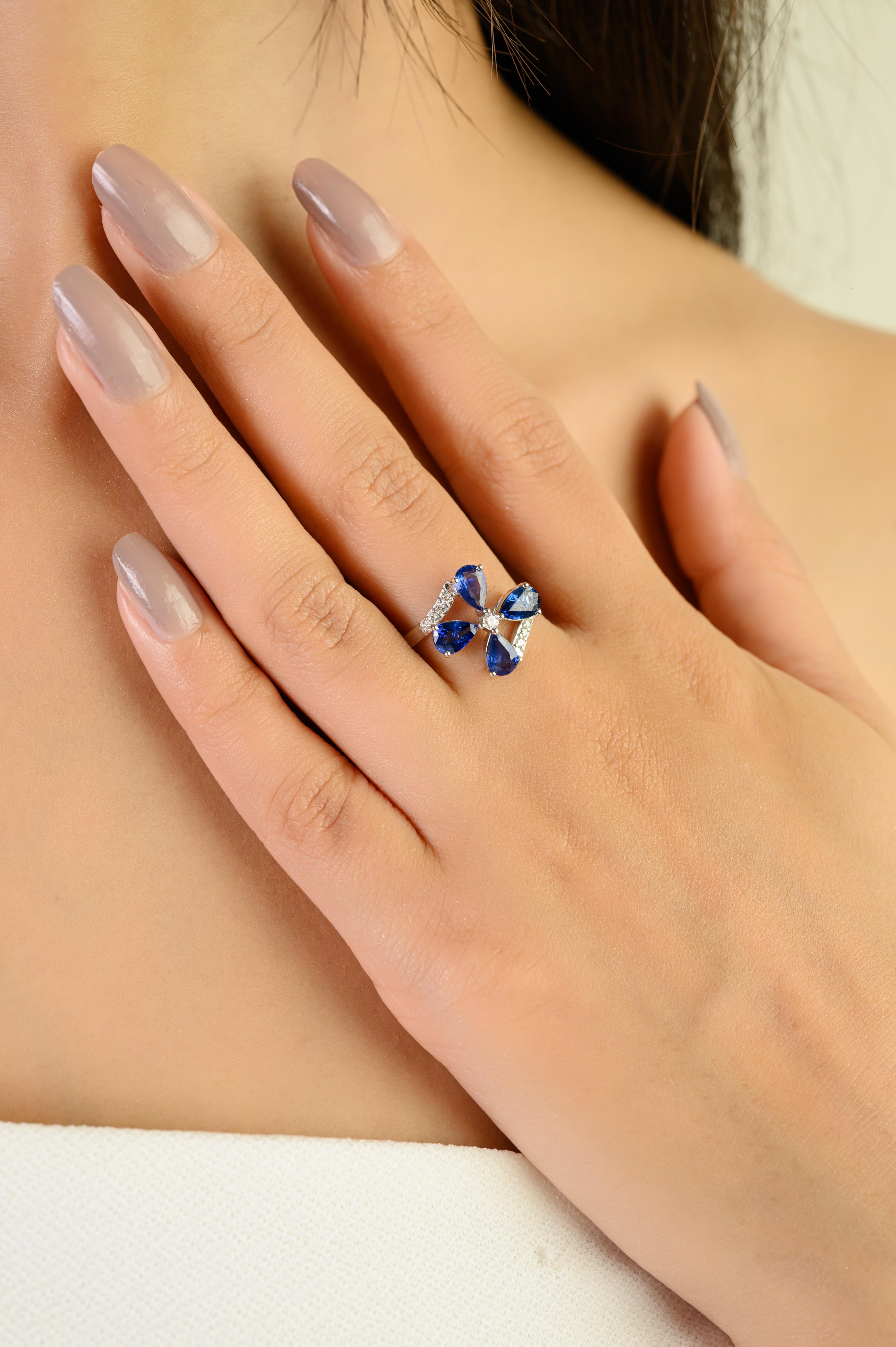 En vente :  Bague certifiée 1.58Ct saphir bleu taille poire et diamant pour elle 6