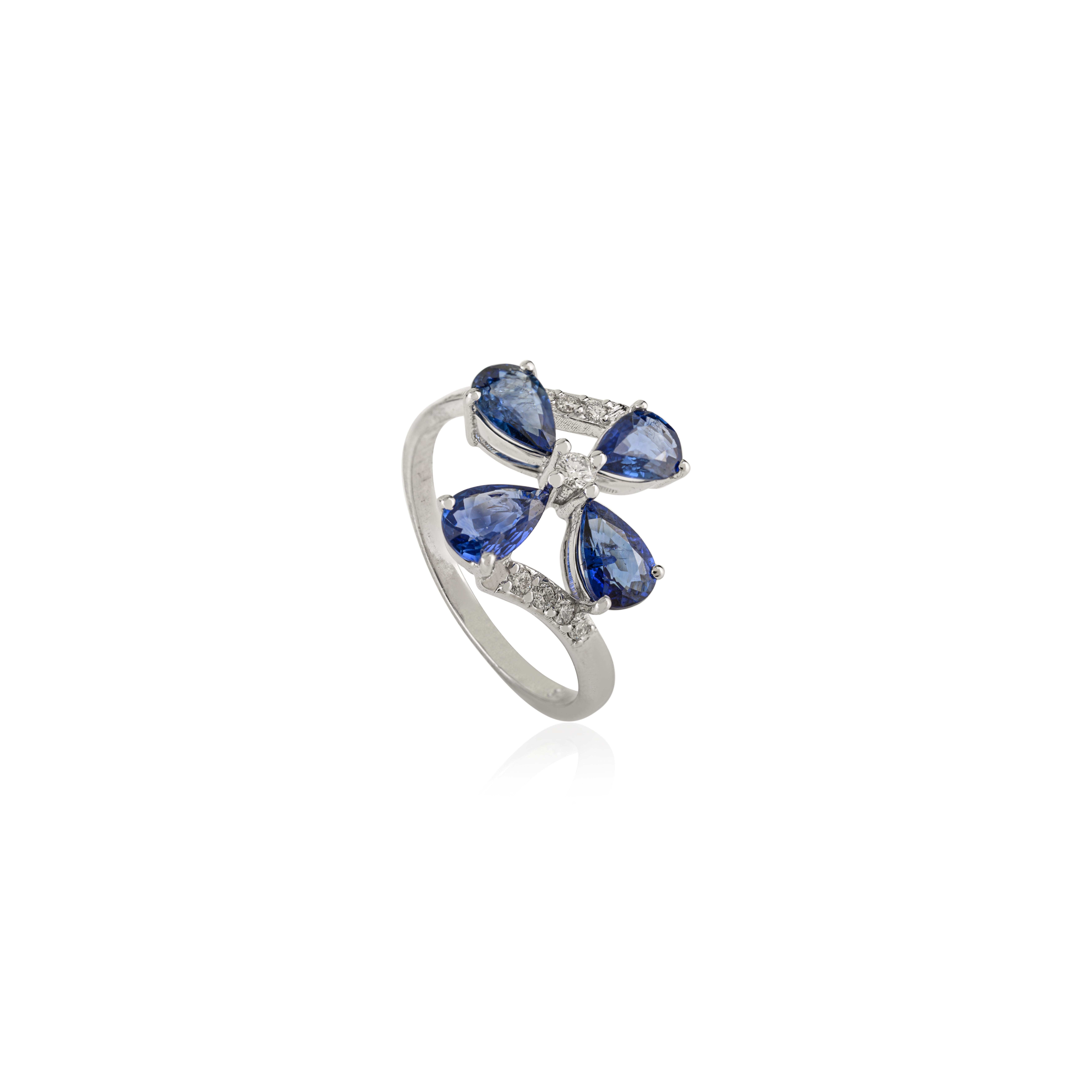 En vente :  Bague certifiée 1.58Ct saphir bleu taille poire et diamant pour elle 7
