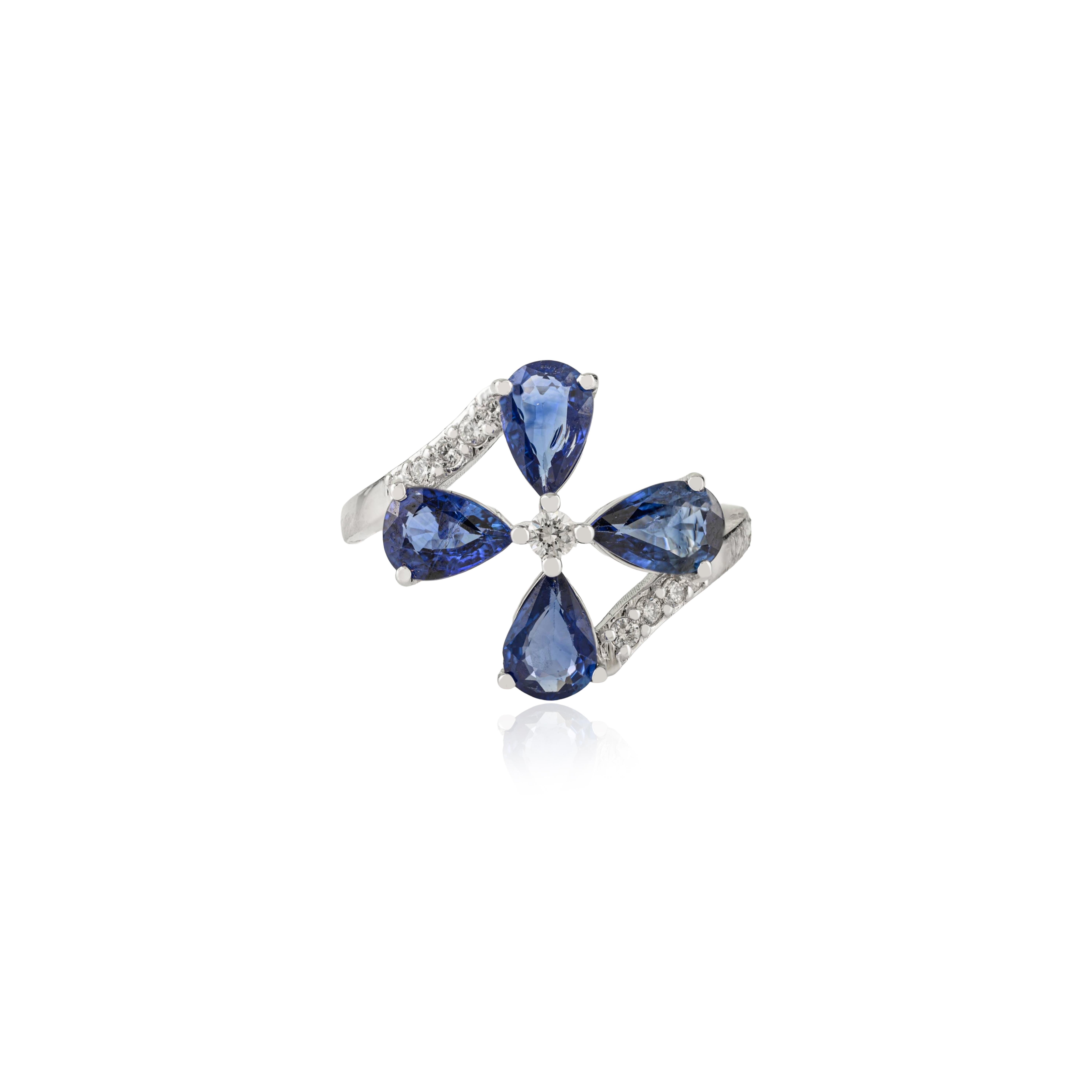 Zertifizierter 1,58 Karat blauer Saphir im Birnenschliff 
Diamant Cluster Statement Ring für Sie