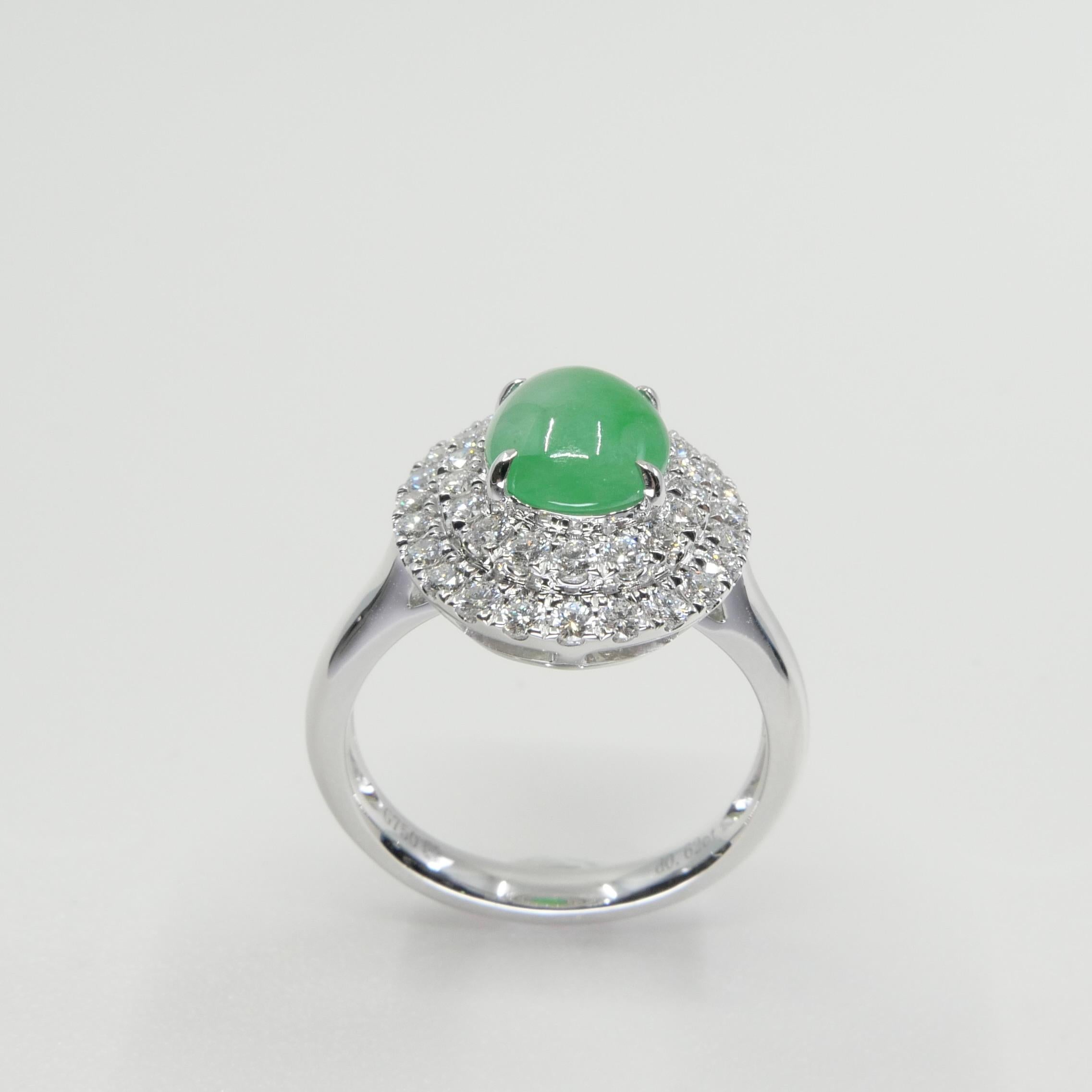 Certified 1.59 Carat Natural Jade & Diamond Cocktail Ring, Apple Green Color For Sale 6