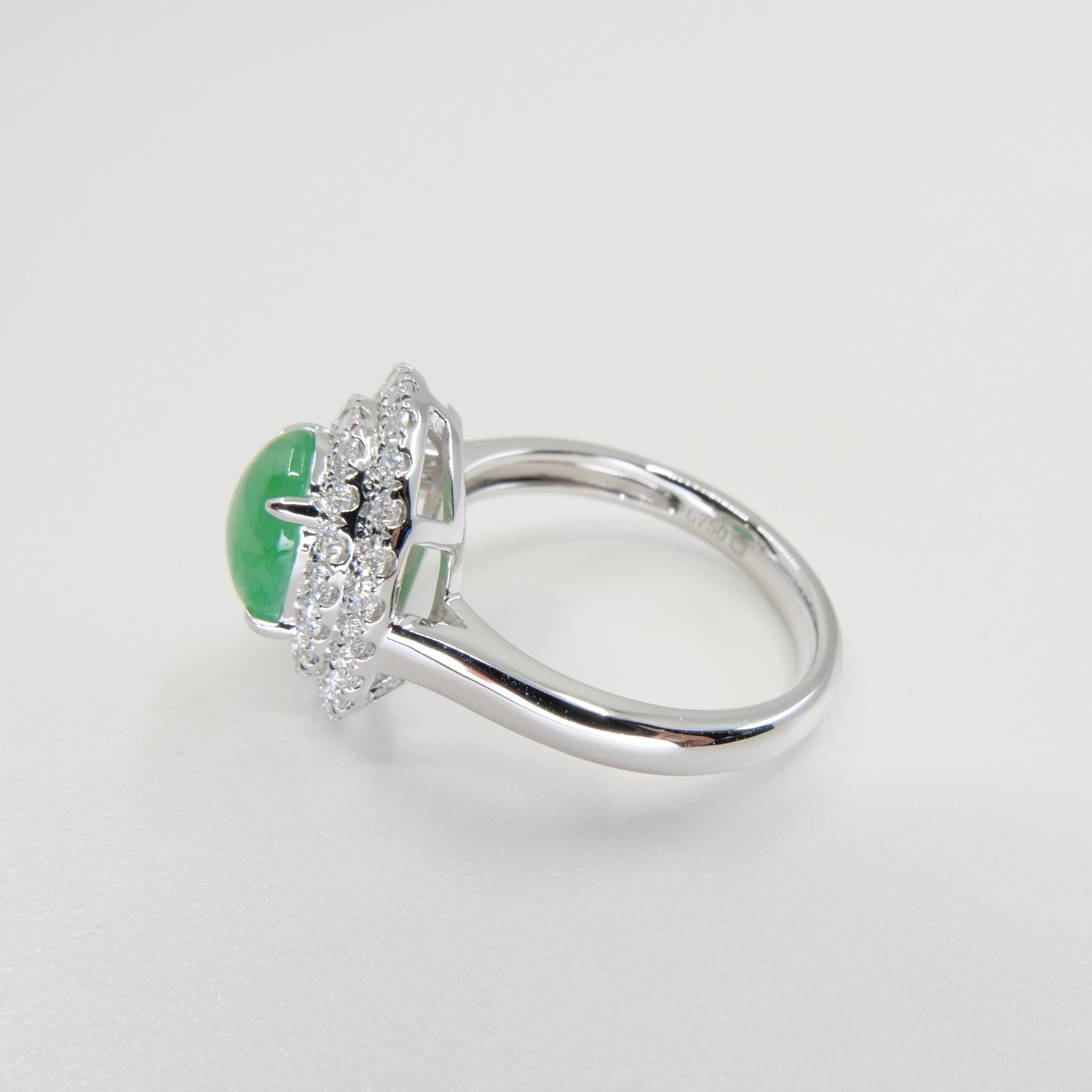 Certified 1.59 Carat Natural Jade & Diamond Cocktail Ring, Apple Green Color For Sale 9
