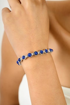Zertifiziertes 15,96 Karat königsblaues Lapislazuli & Zirkon Silber Tennisarmband