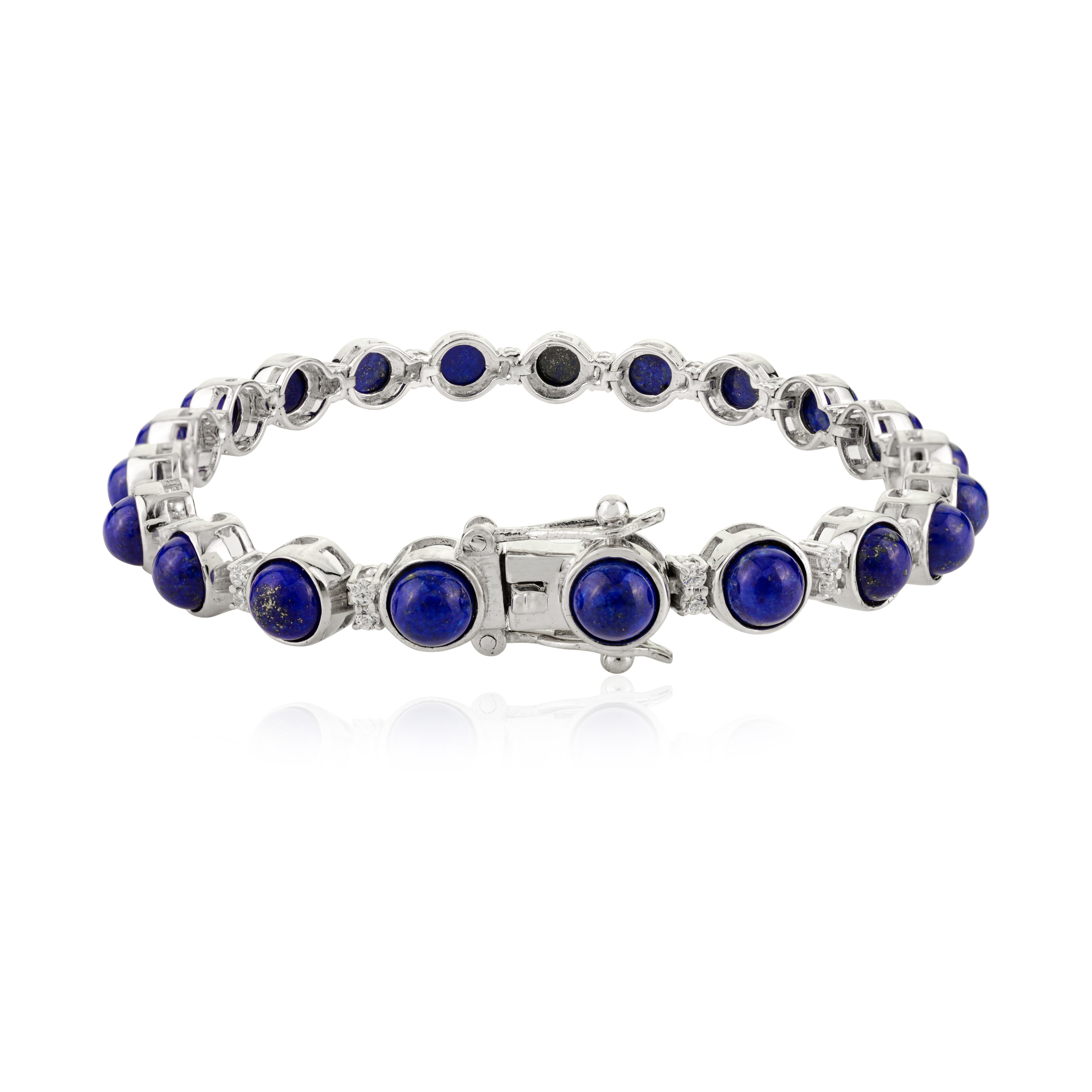 Pulsera de tenis de plata con lapislázuli y circón azul real certificado de 15,96 quilates Art Nouveau en venta