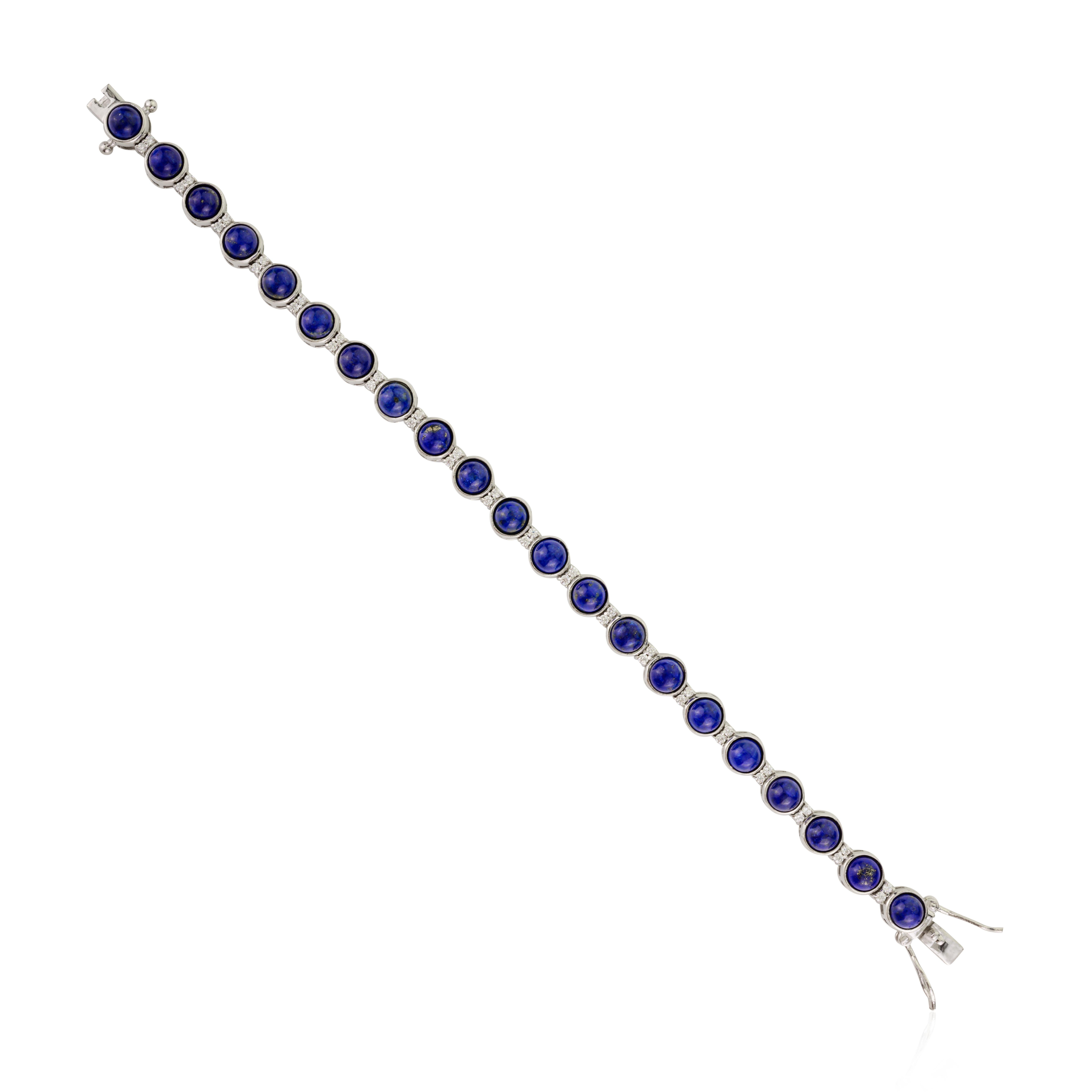 Pulsera de tenis de plata con lapislázuli y circón azul real certificado de 15,96 quilates en Nuevo estado para la venta en New York, NY