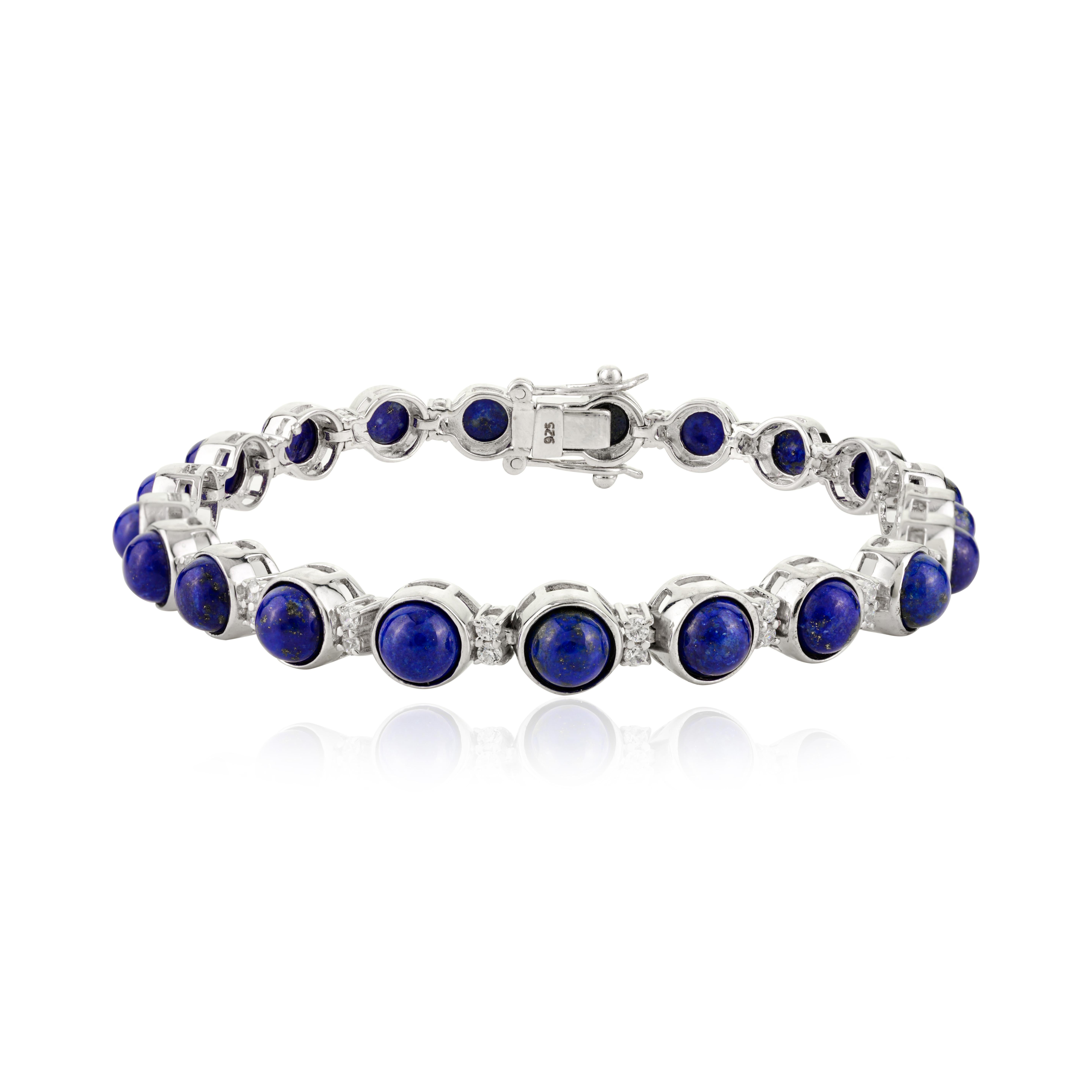 Pulsera de tenis de plata con lapislázuli y circón azul real certificado de 15,96 quilates en venta 1