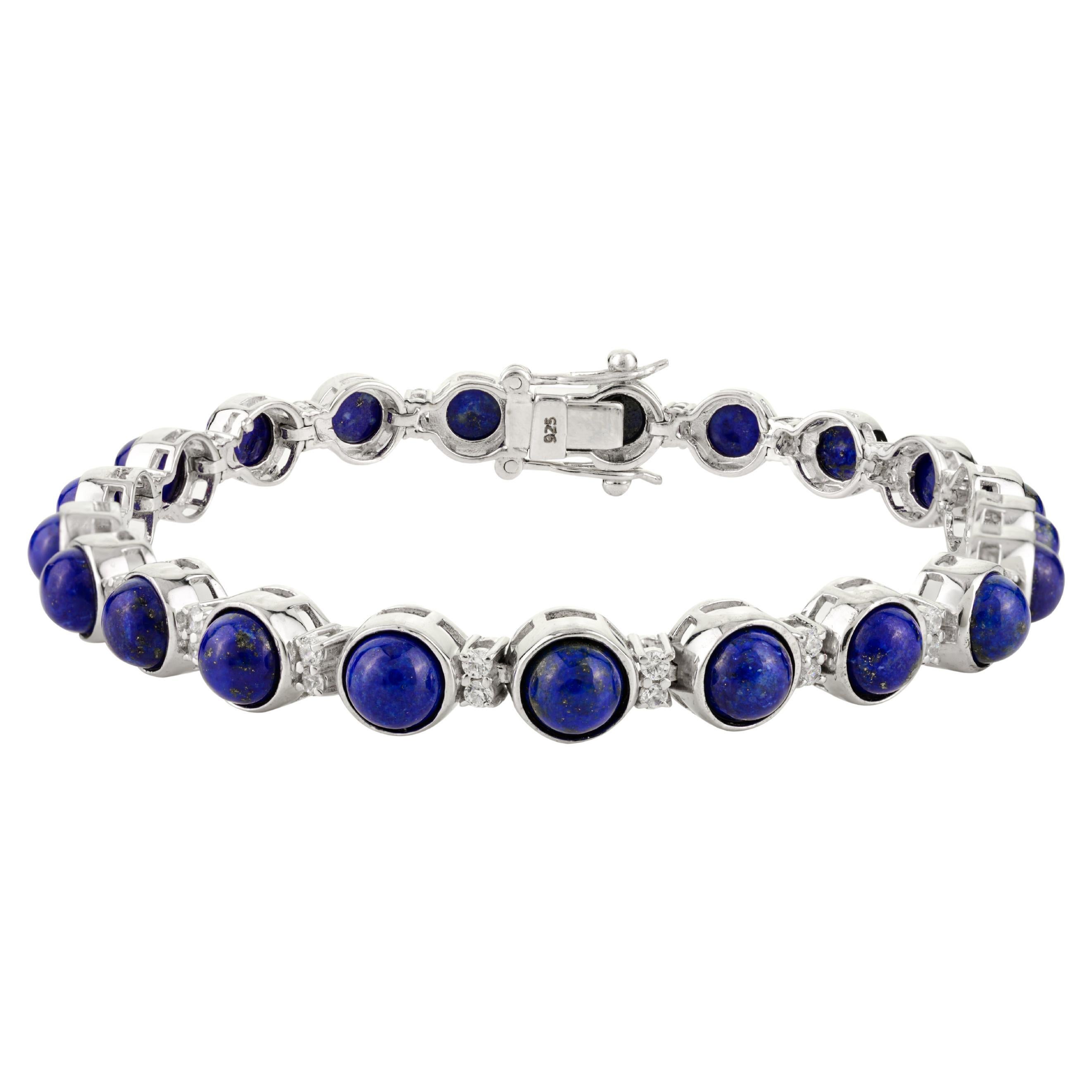 Pulsera de tenis de plata con lapislázuli y circón azul real certificado de 15,96 quilates en venta