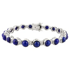 Certified 15.96 Carat Royal Blue Lapis Lazuli & Zircon Silver Tennis Bracelet