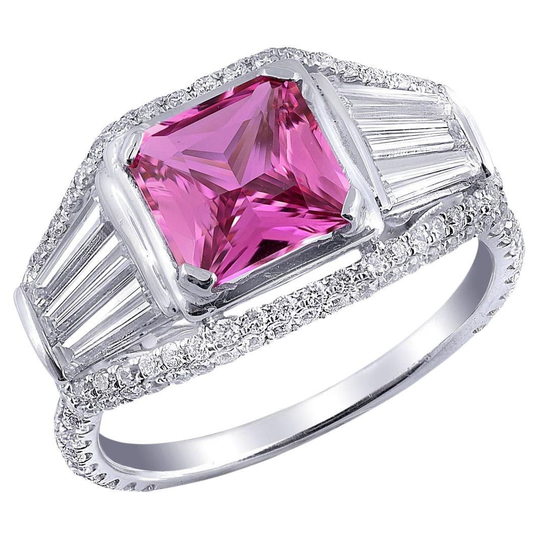 Certified 1.60 carats Natural Unheated Pink Sapphire Diamond set in 18 KWG Ring  For Sale