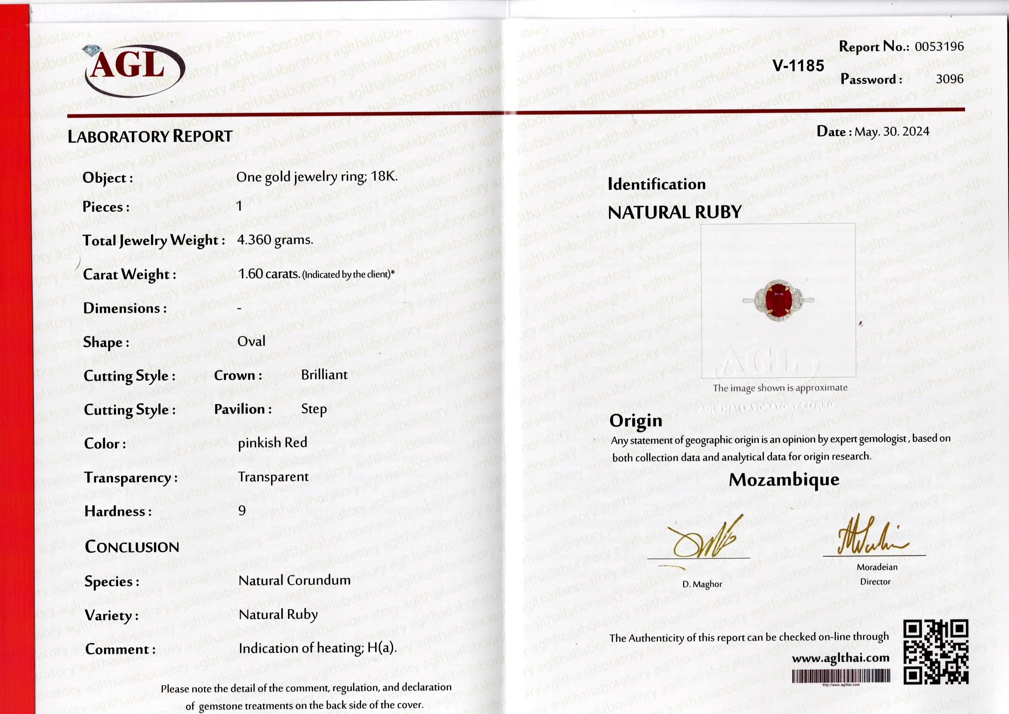 Certified 1.60 Ruby and Diamond Three Stone Engagement Ring For Sale 4