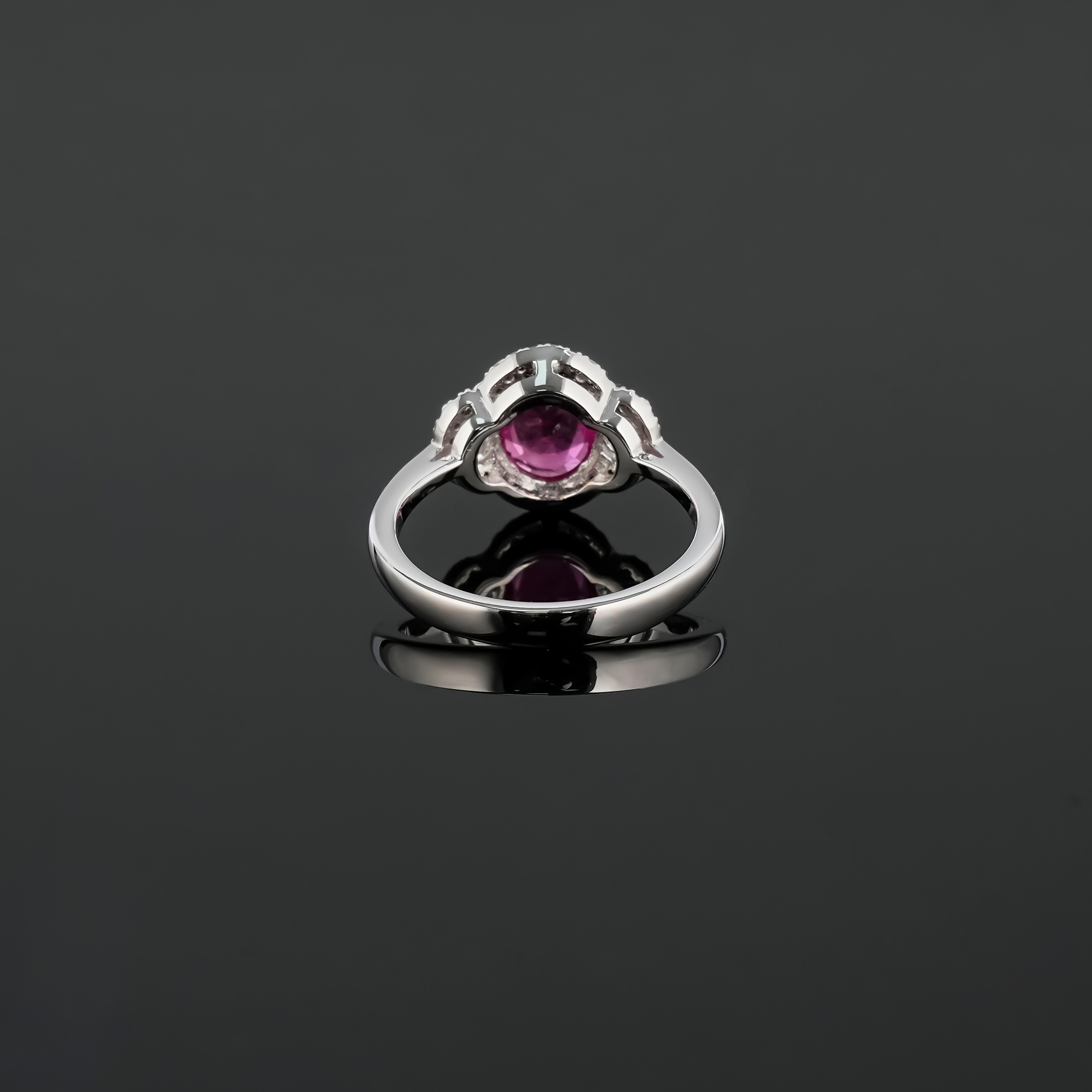 Oval Cut Certified 1.60 Ruby and Diamond Three Stone Engagement Ring For Sale