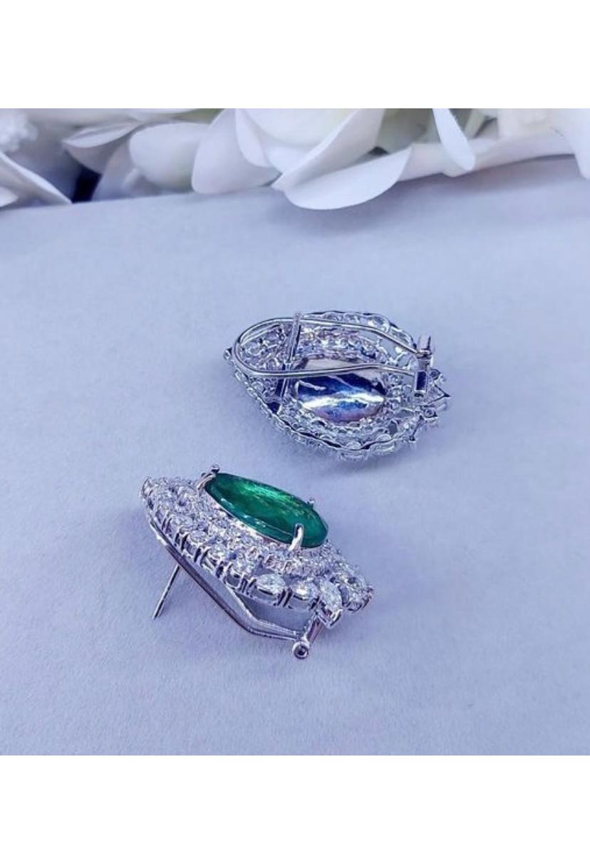 Women's Certified 16.00 Carats Zambian Emeralds  5.90 Ct Diamonds 18k Gold Earrings  For Sale