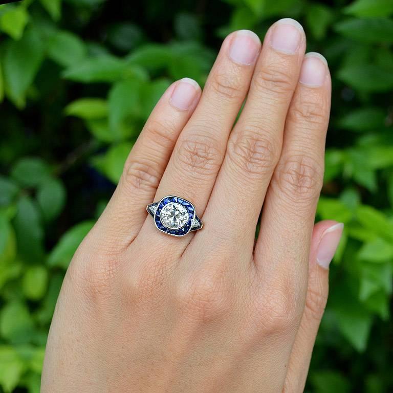 Certified 1.61 Carat Diamond Sapphire Platinum Engagement Ring 1