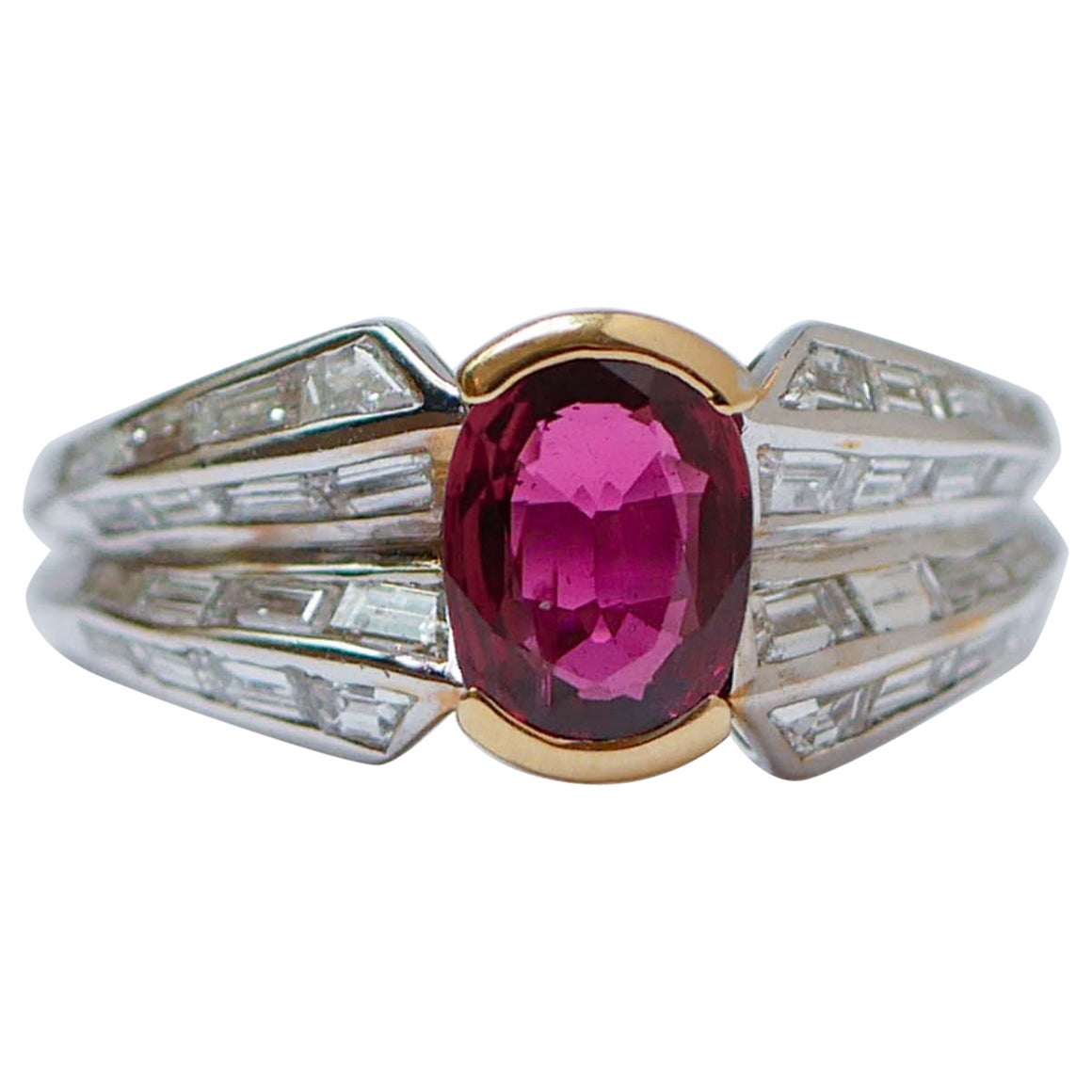 Certified 1.61 Ct Ruby, Diamonds, 18 Karat White Gold Ring. For Sale