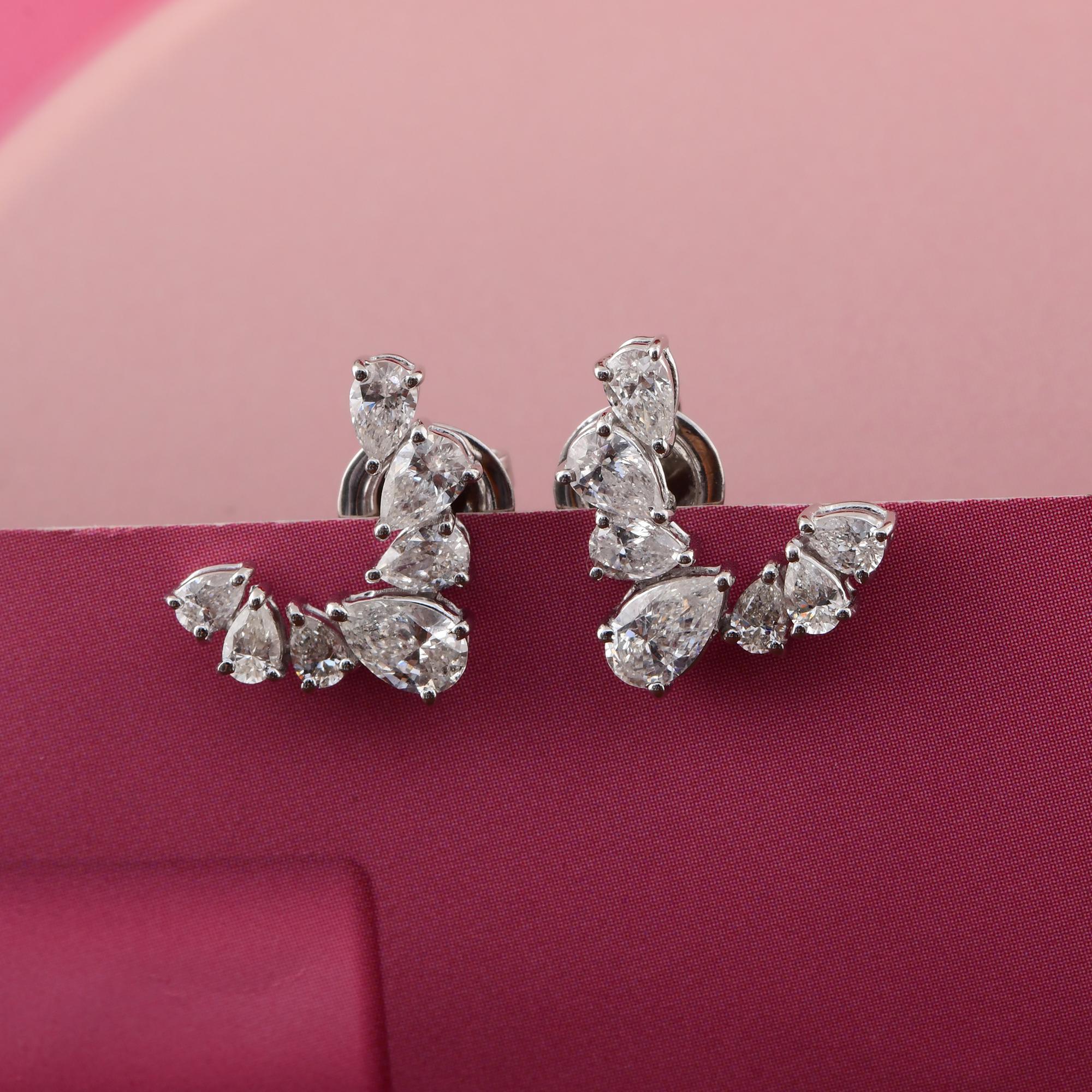 Moderne Certified 1.61Ct Pear Cut Diamond SI/HI Statement Stud Earsings 14K Solid Gold en vente