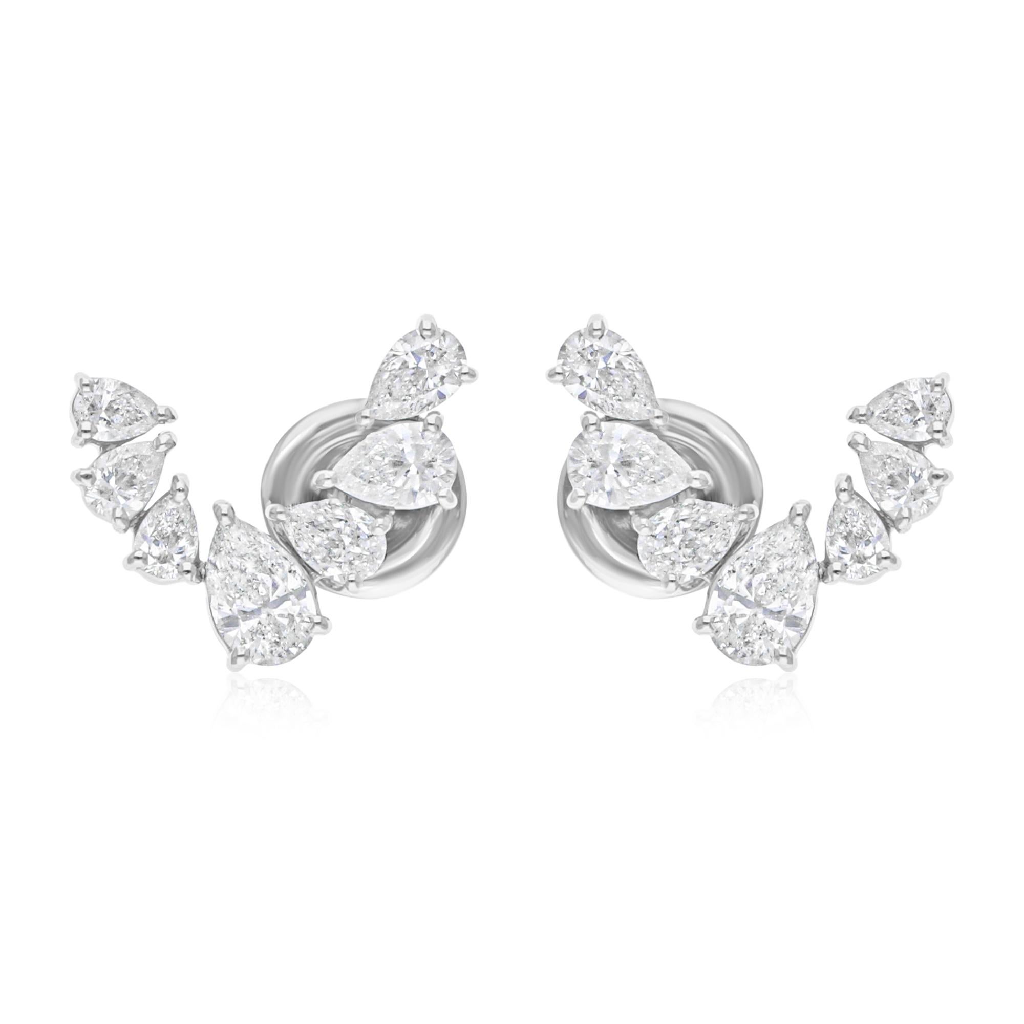 Certified 1.61Ct Pear Cut Diamond SI/HI Statement Stud Earsings 14K Solid Gold Pour femmes en vente