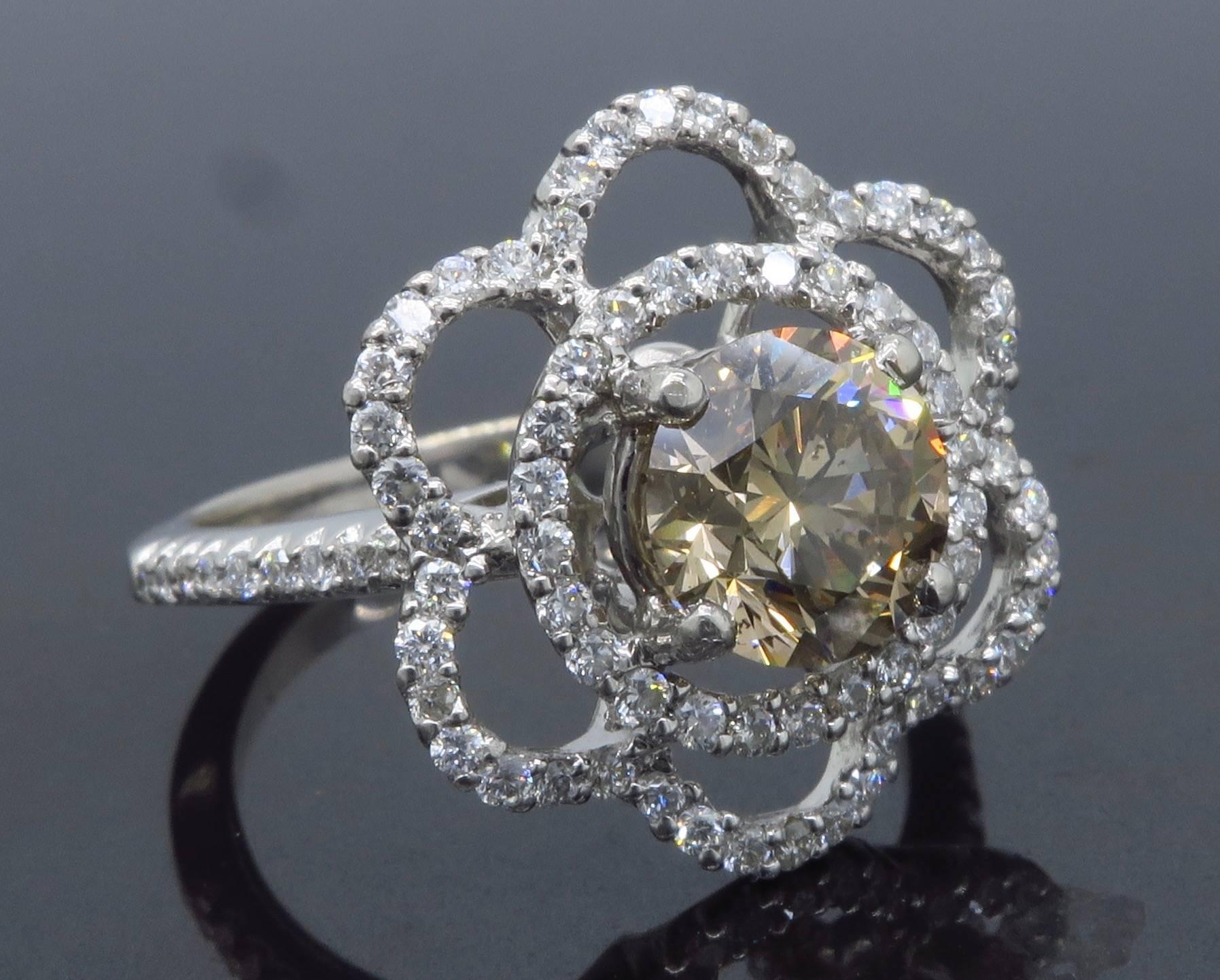 Certified 1.62 Carat Flower Diamond Ring 3