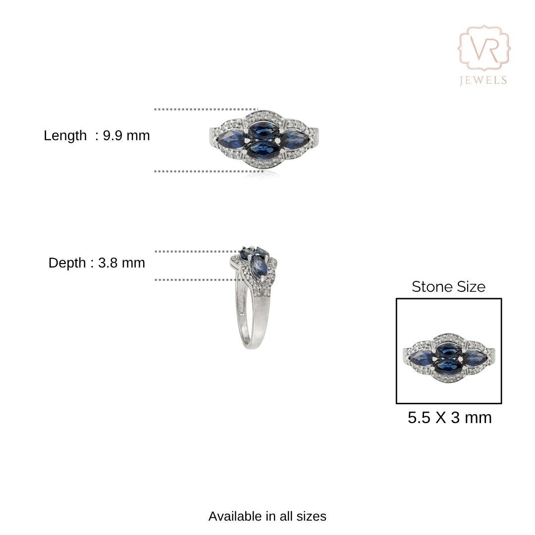Im Angebot: Zertifizierter 1,62 Karat blauer Saphir im Marquiseschliff & Diamant-Halo-Ring 14K Weißgold () 10