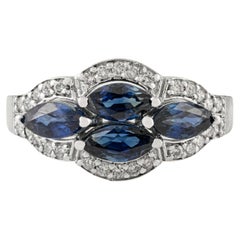 Anello aureola con zaffiro blu e diamante taglio marquise certificato da 1,62 carati, oro bianco 14 carati