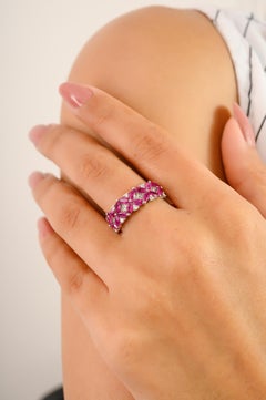 Certified 1.63 Ct. Natural Ruby & Diamonds Floral Cocktail Band Ring in 14k Gold