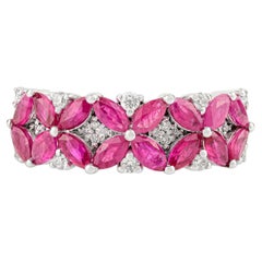 Certified 1.63 Ct. Natural Ruby & Diamonds Floral Cocktail Band Ring in 14k Gold
