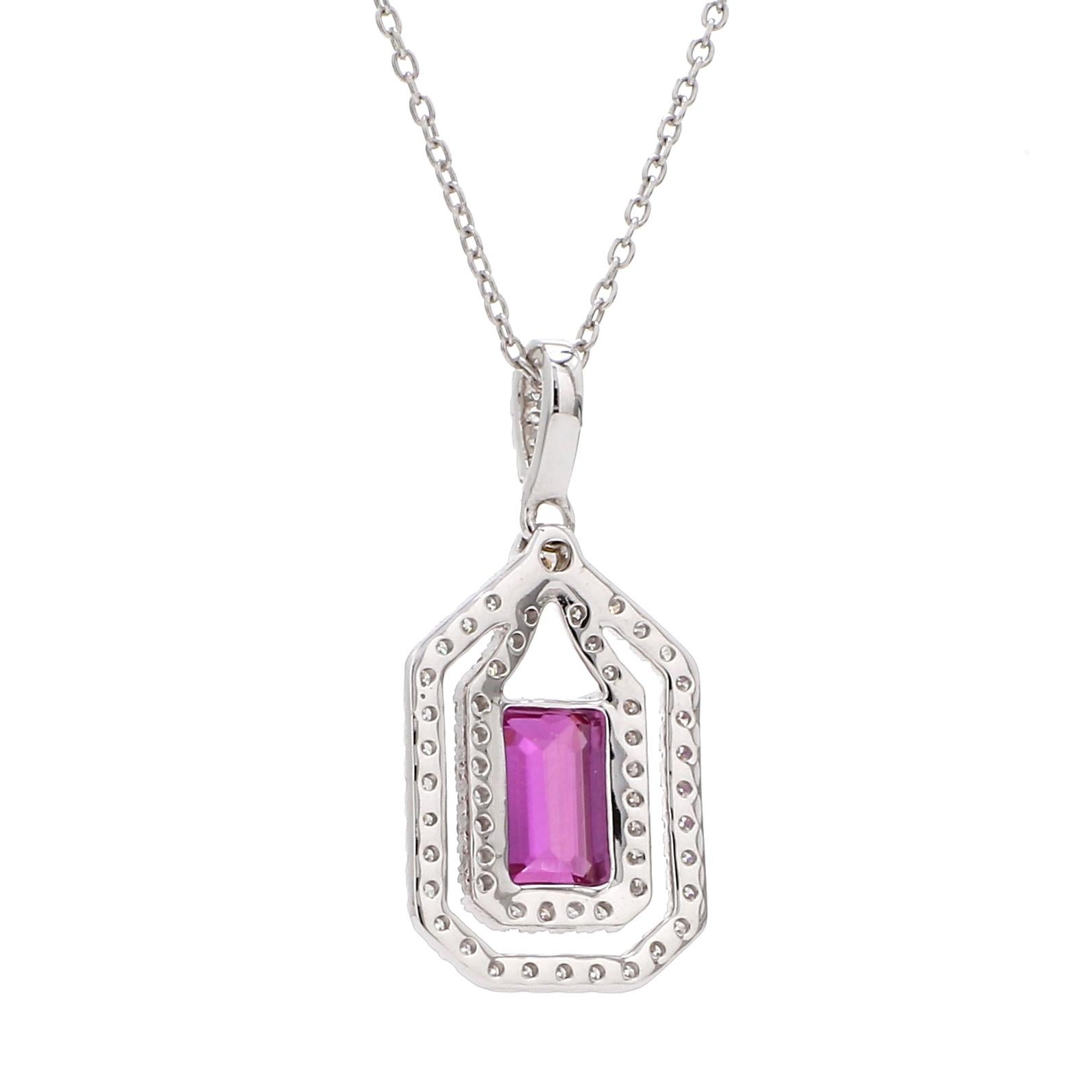Contemporary Certified 1.64 Carat No Heat Pink Sapphire 18 Karat White Gold Diamond Necklace