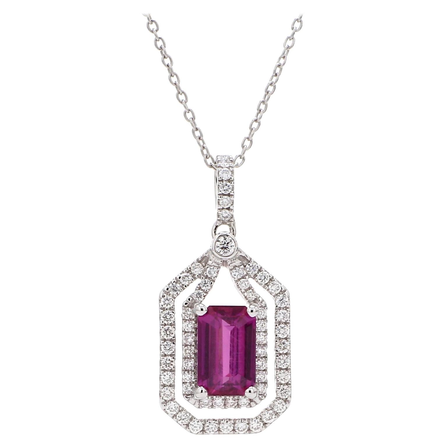 Certified 1.64 Carat No Heat Pink Sapphire 18 Karat White Gold Diamond Necklace