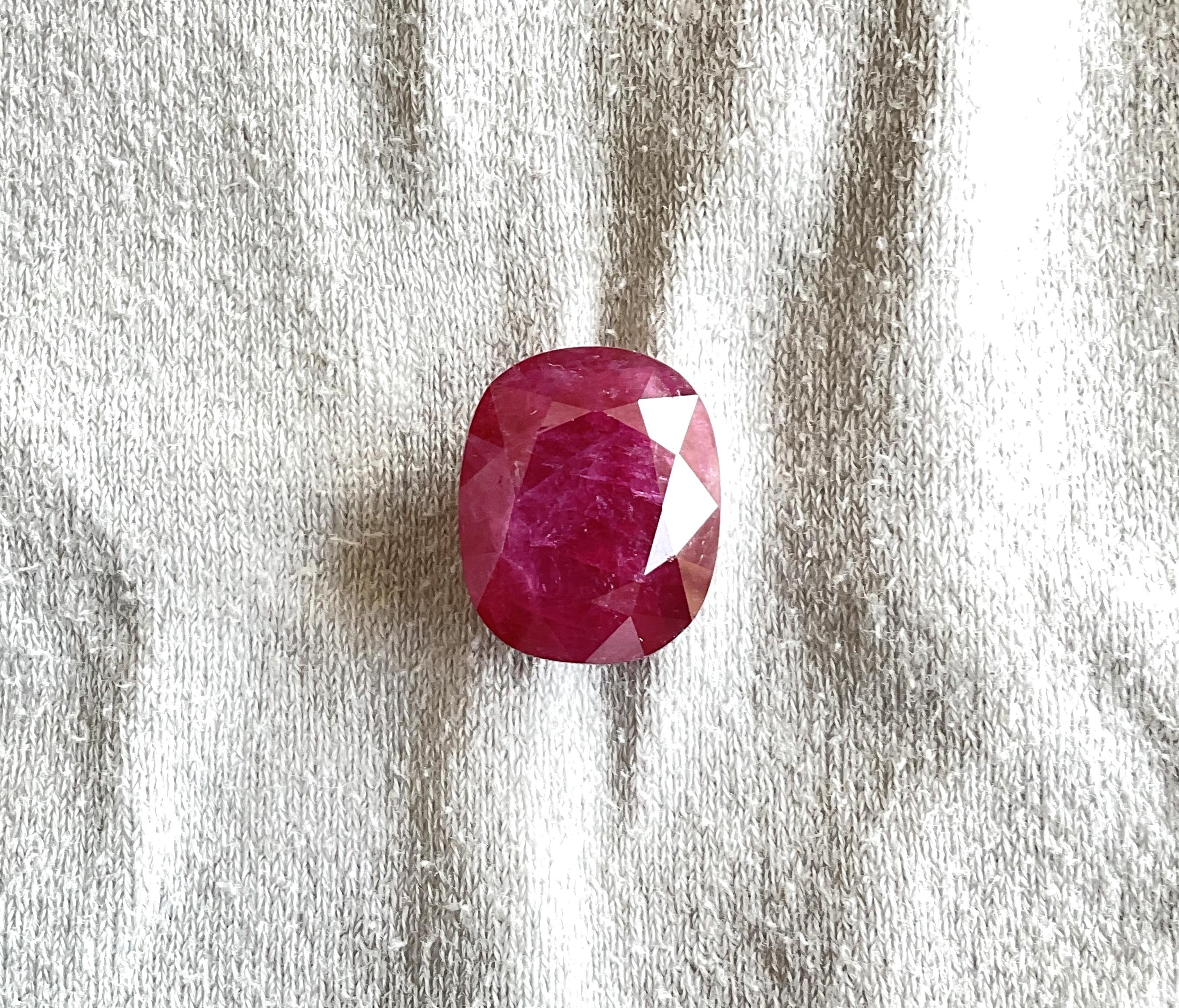 Art Deco Certified 16.44 Carats Mozambique Ruby Cushion Faceted Cut stone No Heat Natural For Sale