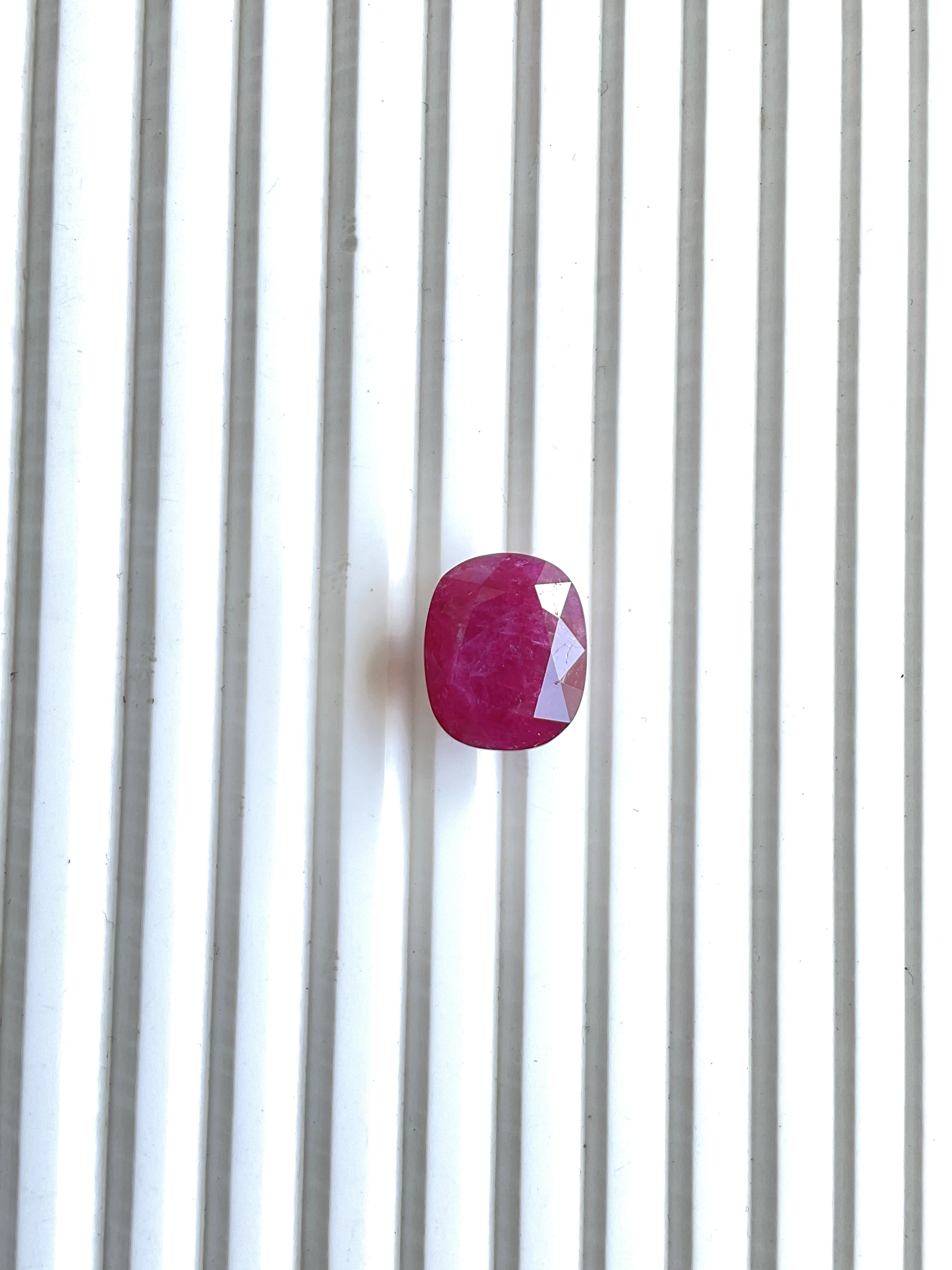 Women's or Men's Certified 16.44 Carats Mozambique Ruby Cushion Faceted Cut stone No Heat Natural For Sale