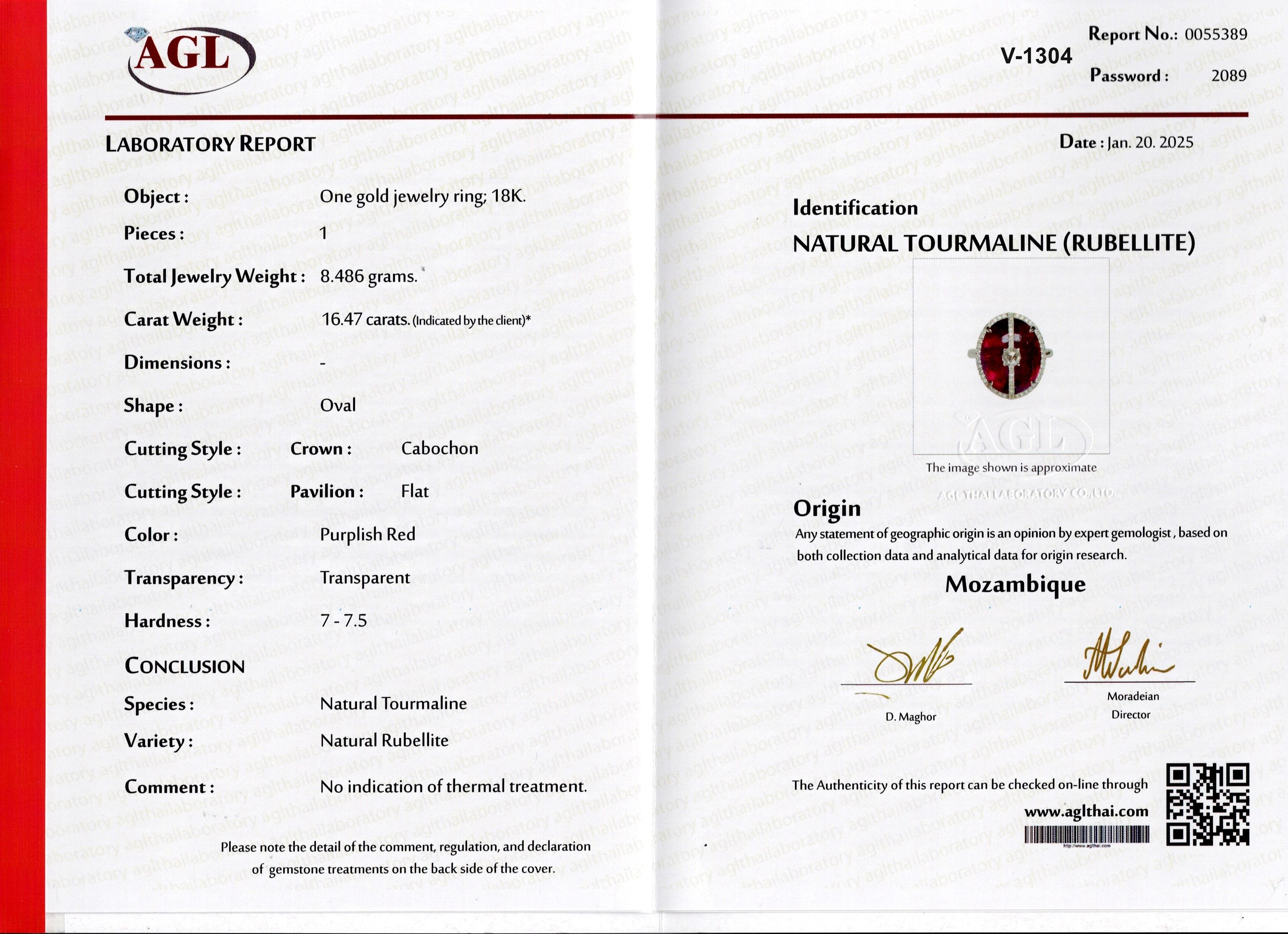 Certified 16.47 Carat Rubelite Tourmaline Cabochon and Diamond Cocktail Ring For Sale 6