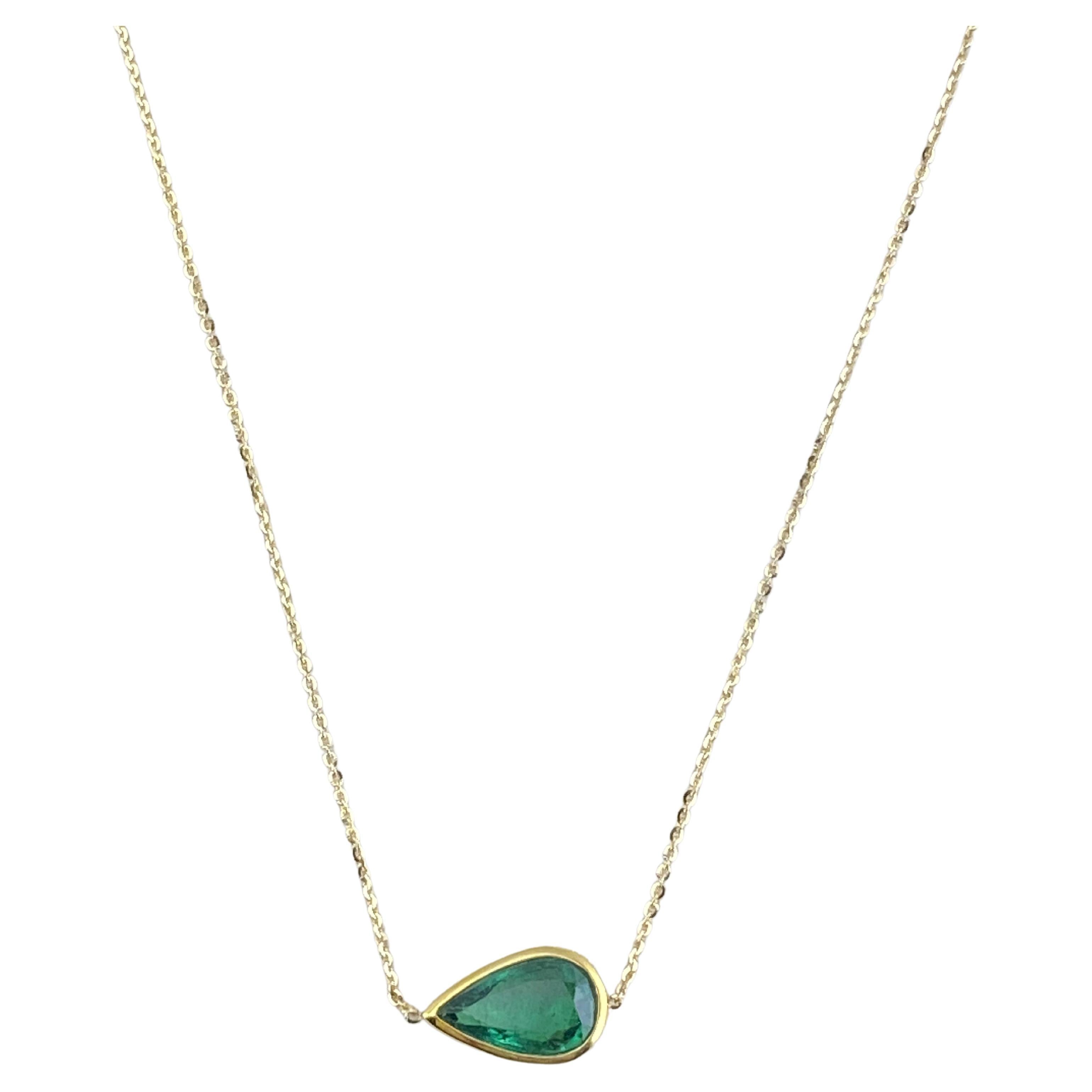 Certified 1.65 Carat Pear Shape Emerald Pendant Chain Necklace