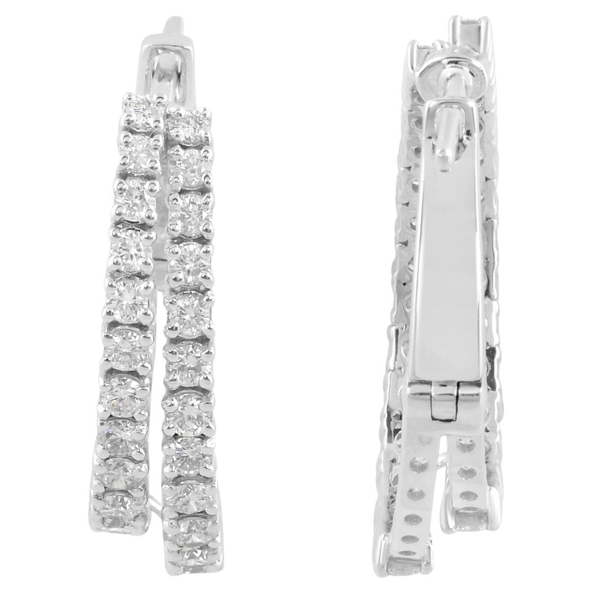 Certified 1.66 Carat SI/H Diamond Clip-On Hoop Earrings 18 Karat White Gold For Sale