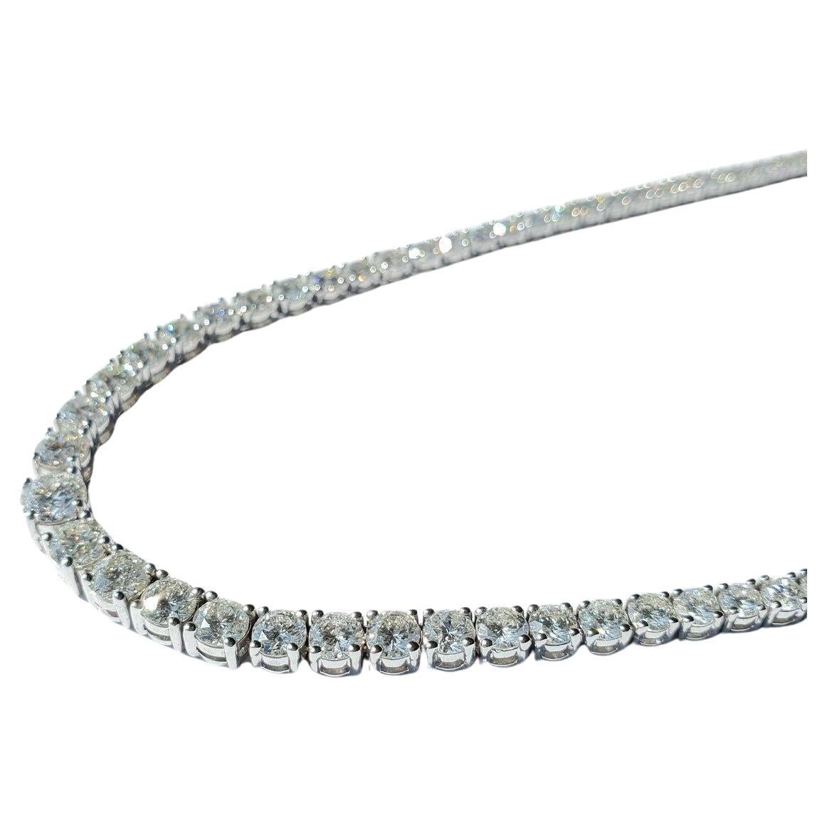 Modern Certified 16.60 Carat Oval Cut Riviera Diamond Necklace For Sale