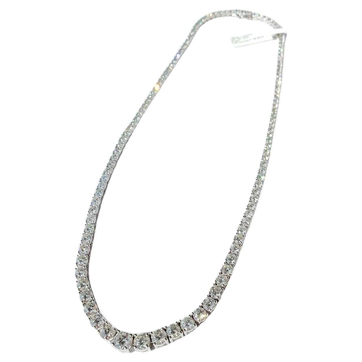 Women's or Men's Certified 16.60 Carat Oval Cut Riviera Diamond Necklace For Sale
