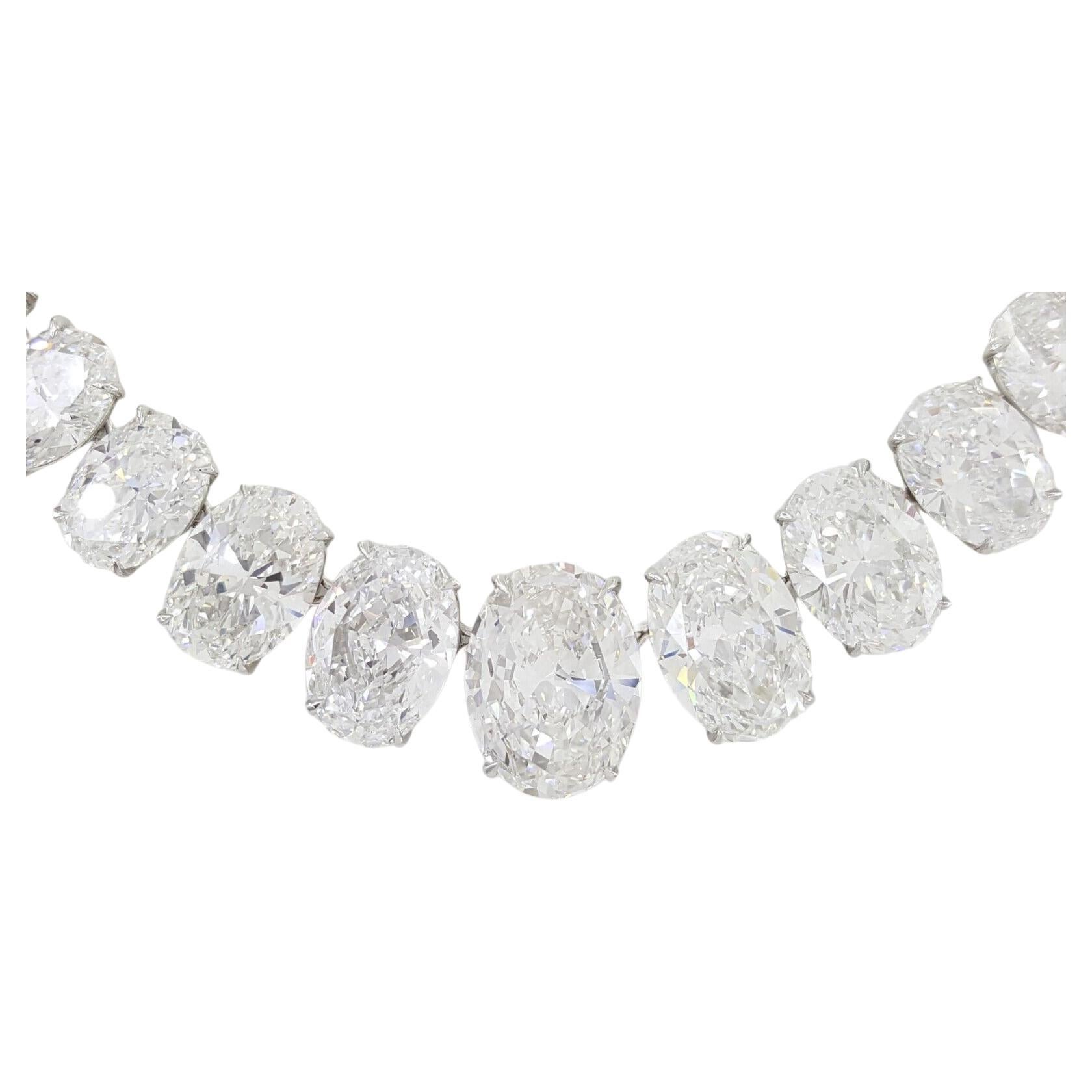 Certified 16.60 Carat Oval Cut Riviera Diamond Necklace