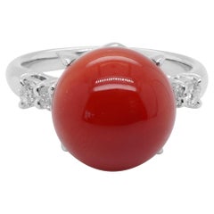 Certified 16.80 Carat Japanese Coral White Diamond Solitaire PT 900 Ring