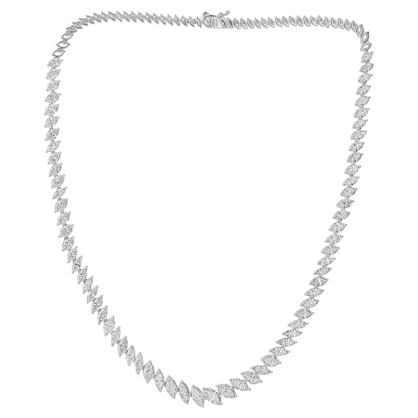 Certified 16.87Ct Marquise Cut Diamond Wedding Chain Necklace 18K White Gold