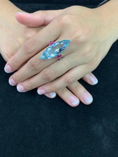 Certified 16Cts Aquamarine, Pink Tourmaline & Diamond Cocktail Ring. Substantial