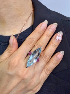 Certified 16Cts Aquamarine, Pink Tourmaline & Diamond Cocktail Ring. Substantial