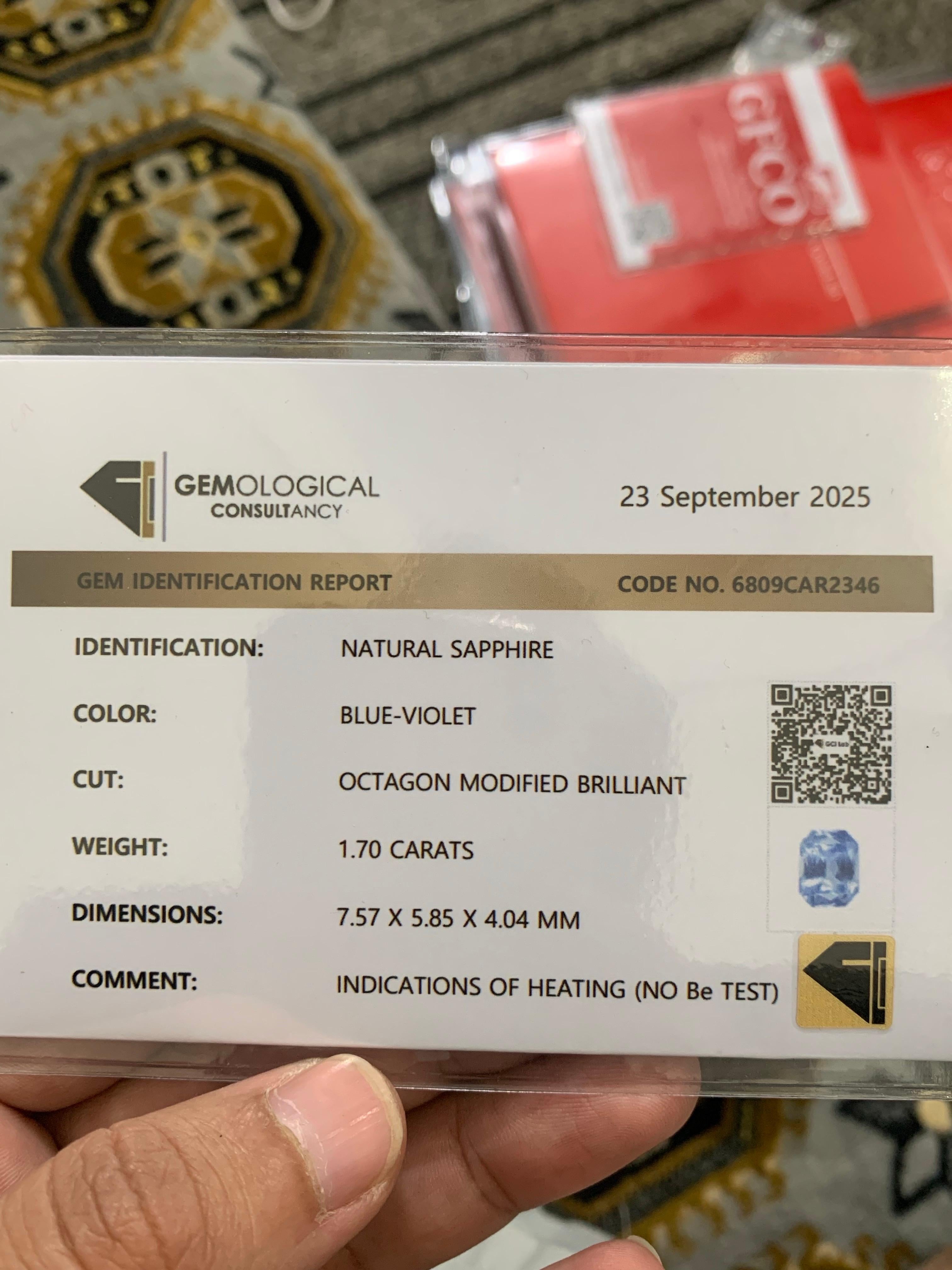 Zertifizierter 1,70 Karat natürlicher loser blauer violetter Saphir in Achteckform Edelstein im Angebot 8