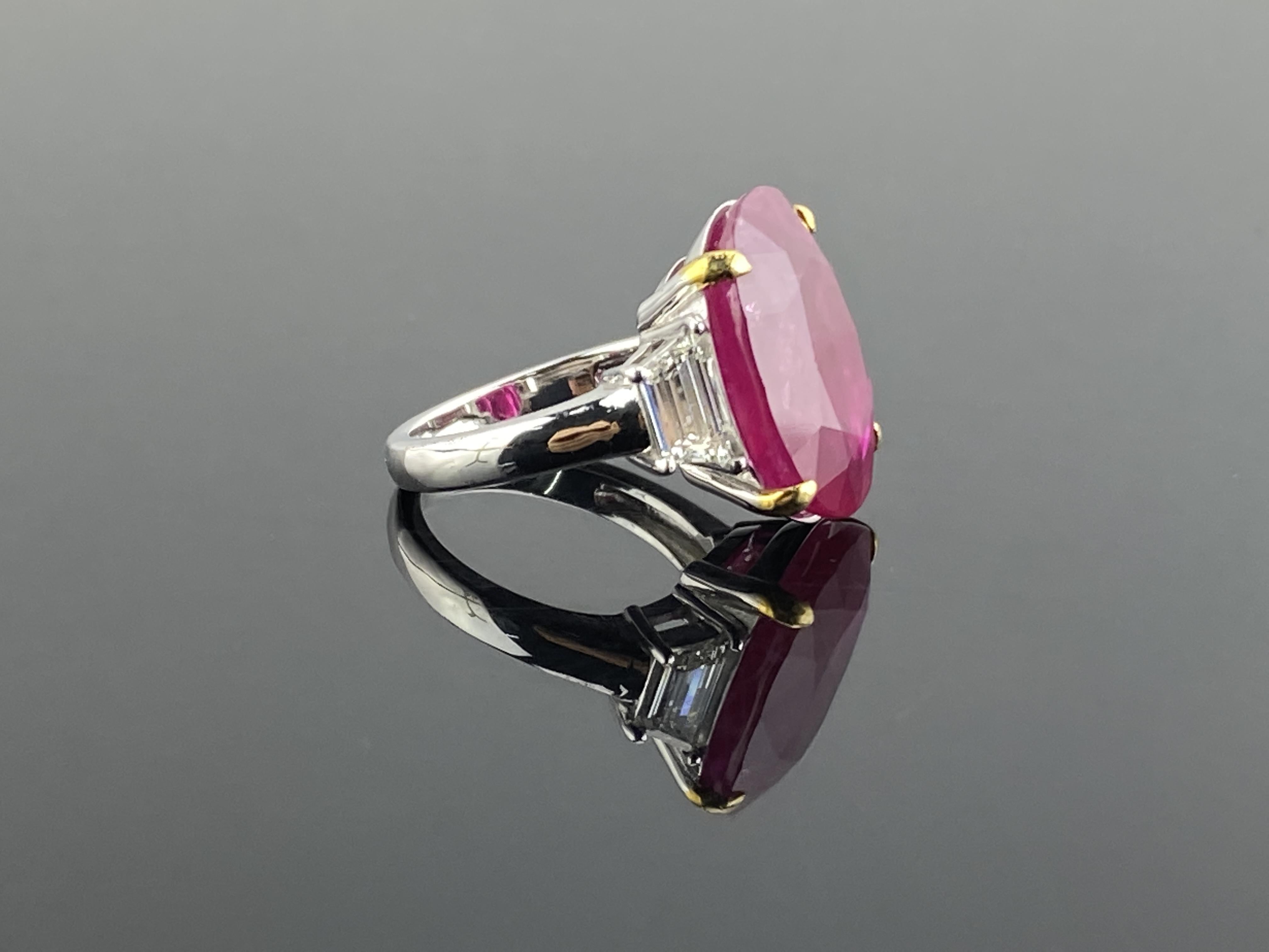 Modern Certified 17.04 Carat Burmese Ruby and Diamond Three Stone Engagement Ring