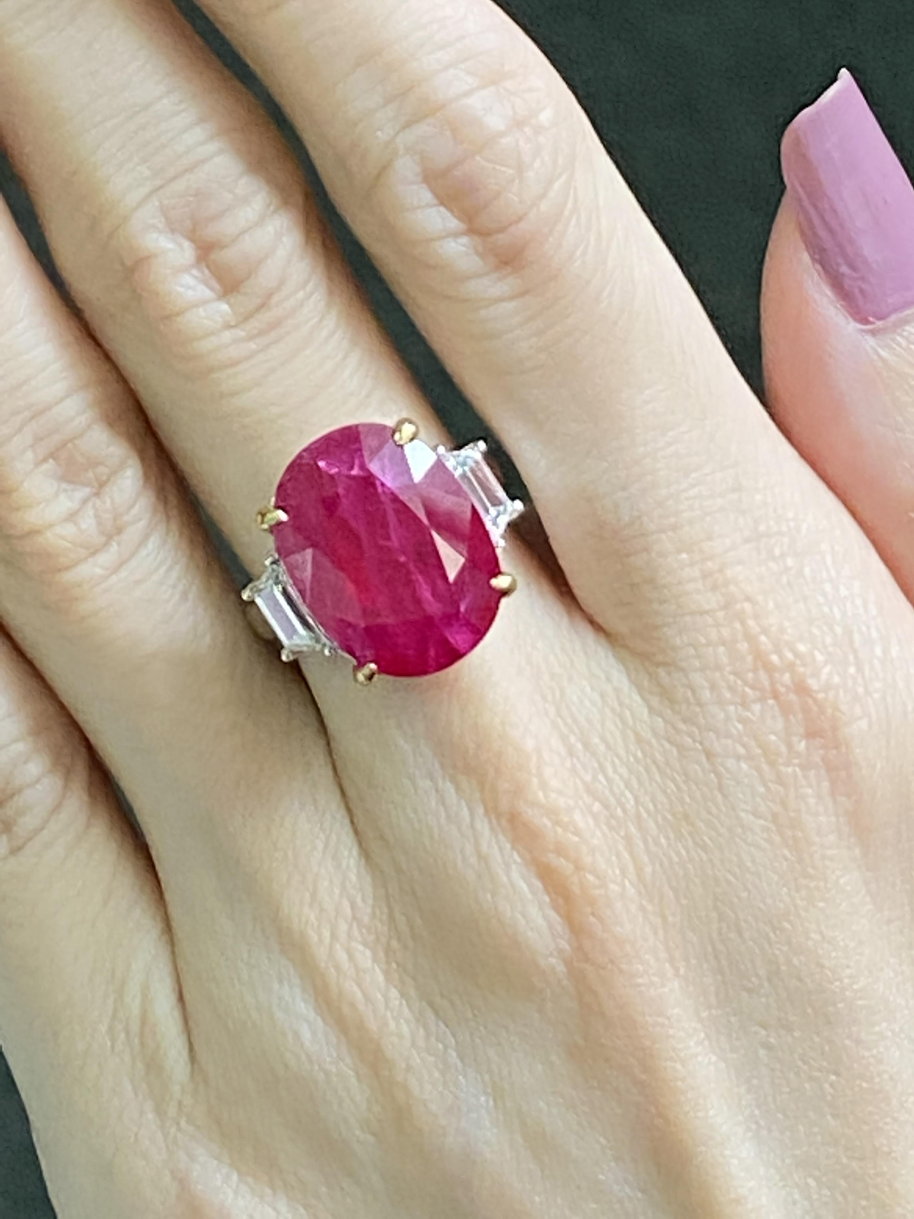 Women's or Men's Certified 17.04 Carat Burmese Ruby and Diamond Three Stone Engagement Ring