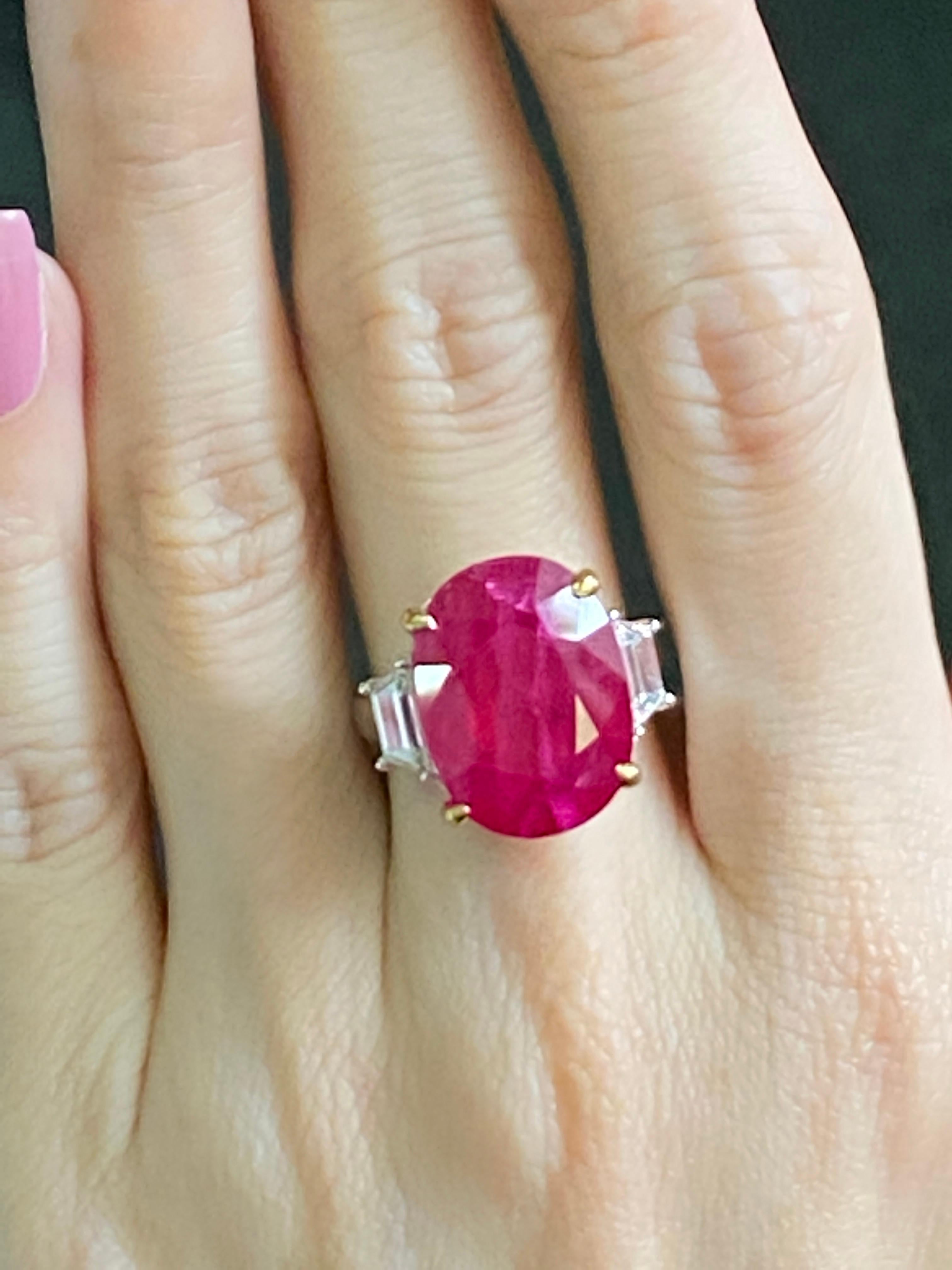 Certified 17.04 Carat Burmese Ruby and Diamond Three Stone Engagement Ring 1