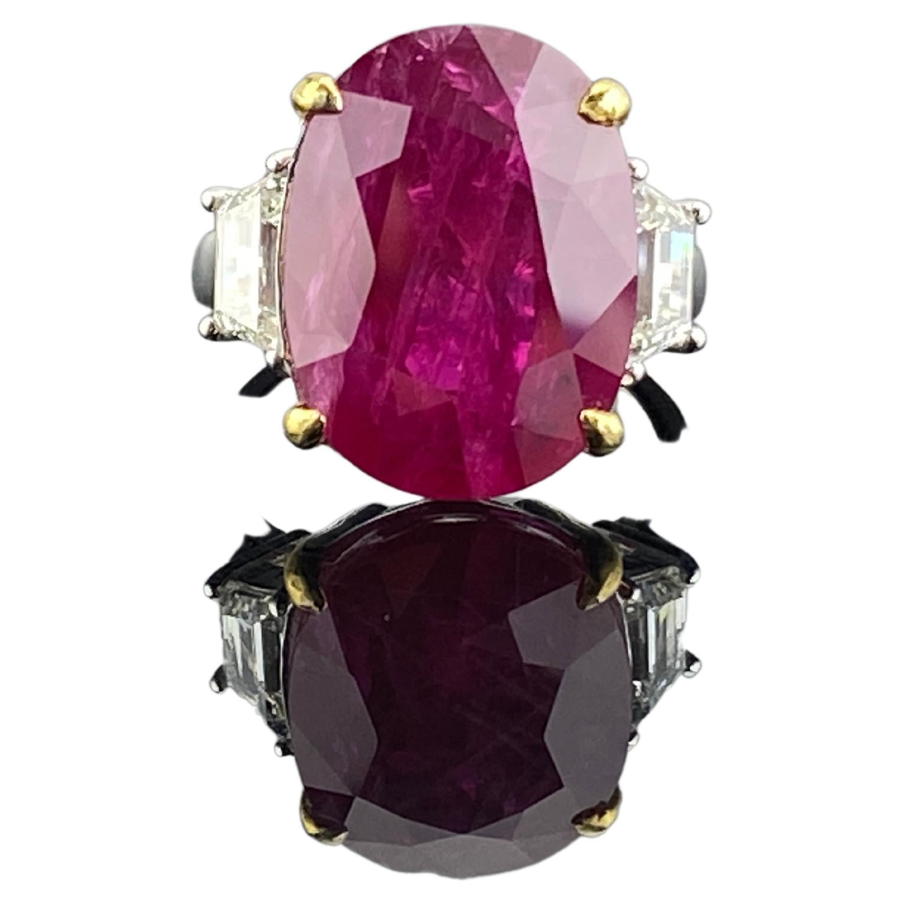 Certified 17.04 Carat Burmese Ruby and Diamond Three Stone Engagement Ring