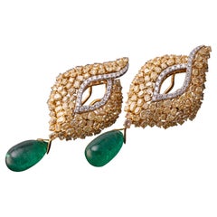Certified 17.05 Carat Yellow Diamond Earrings with Detachable Emeralds